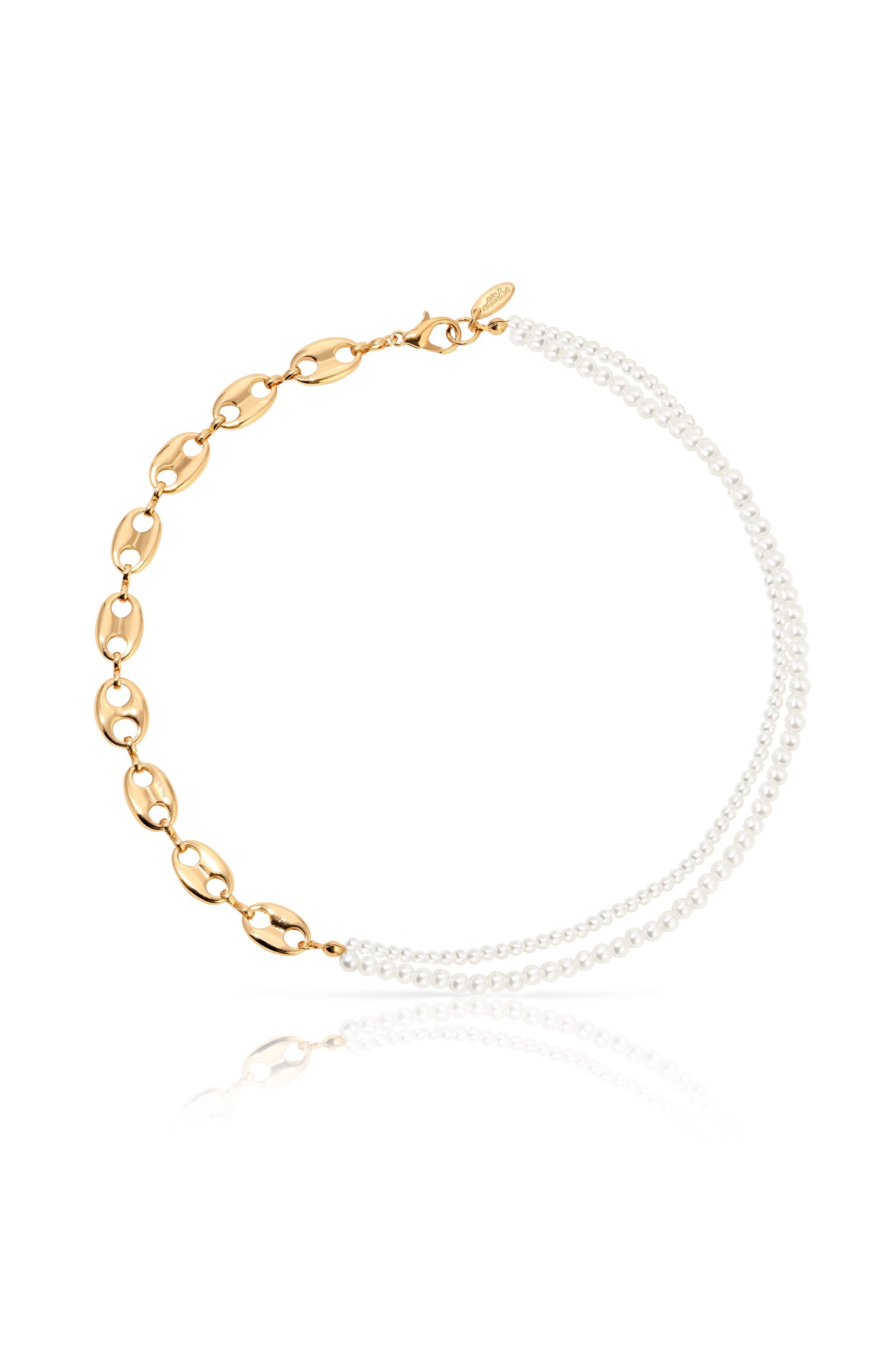 Meet Me Halfway Pearl and Chain Link Necklace - Elegant Layered Jewelry for Women, Perfect for Date Night, Weddings & Special Occasions