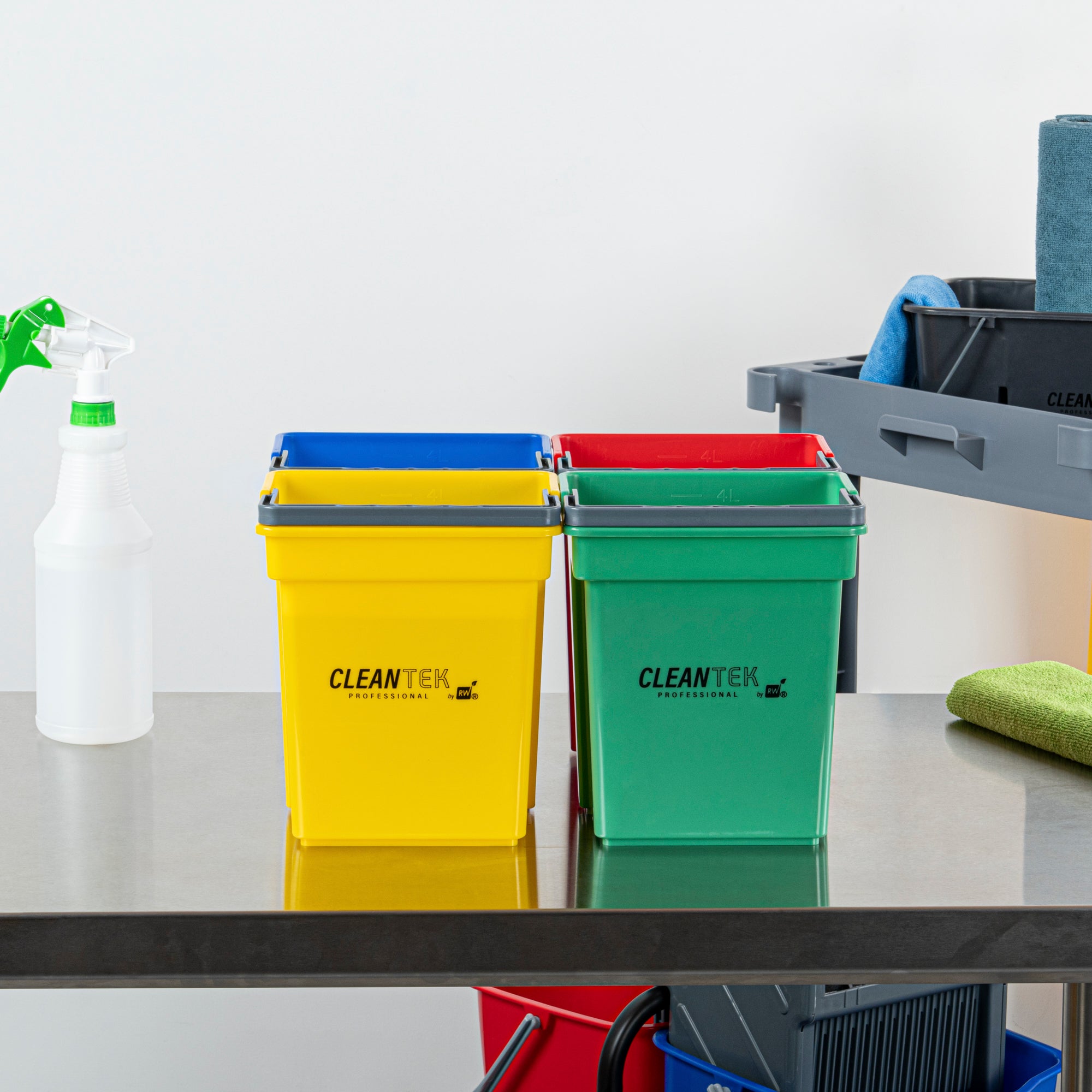 4-Piece Color-Coded Cleaning Bucket Set (Green, Blue, Red, Yellow) - 4 Qt Capacity - Perfect for Home, Office & Commercial Cleaning Organization