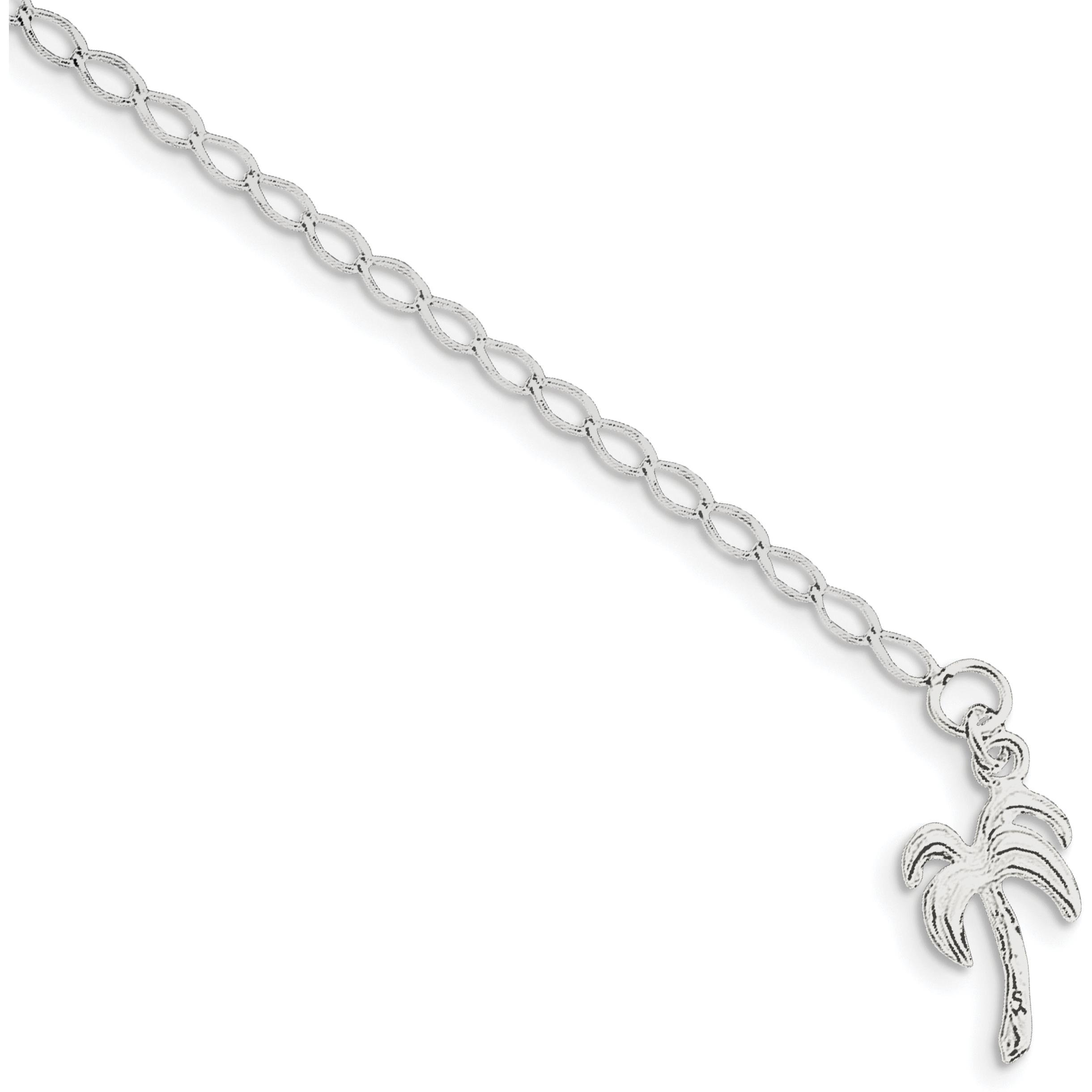 FindingKing Sterling Silver Palm Tree Anklet Chain Jewelry 10