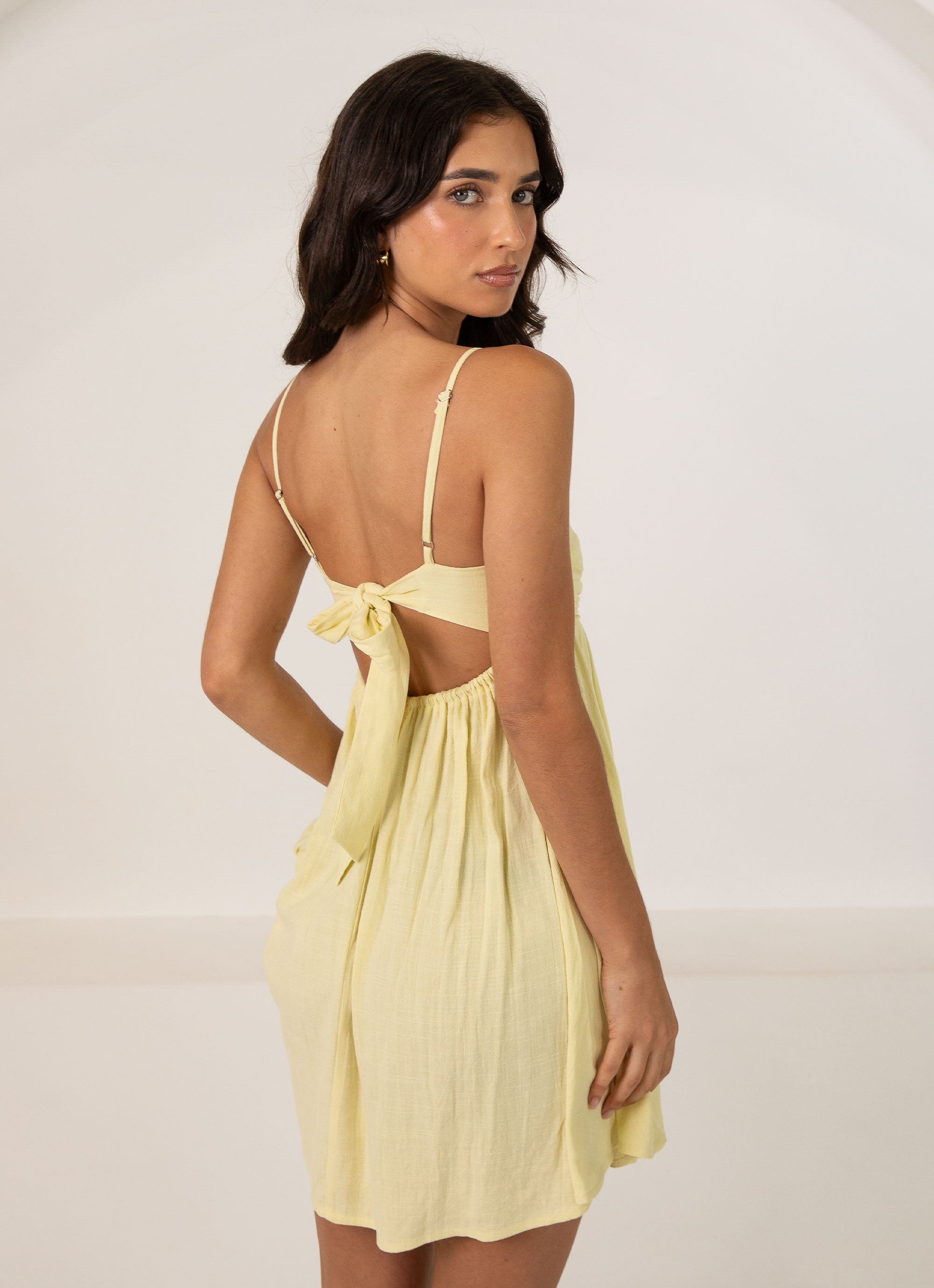Admire You Linen Mini Dress - Flowy Summer Dress for Women in Lemon Yellow | Perfect for Beach Vacations, Brunch Dates & Casual Outings