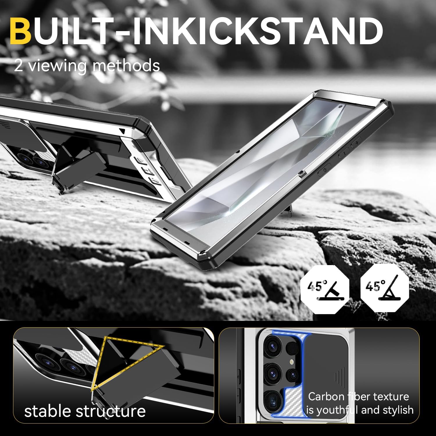 Samsung Galaxy S25 Ultra Heavy Duty Aluminum Case - Shockproof Rugged Cover with Full Body Protection & Wireless Charging Support | Perfect for Construction, Outdoor Adventures & Extreme Sports