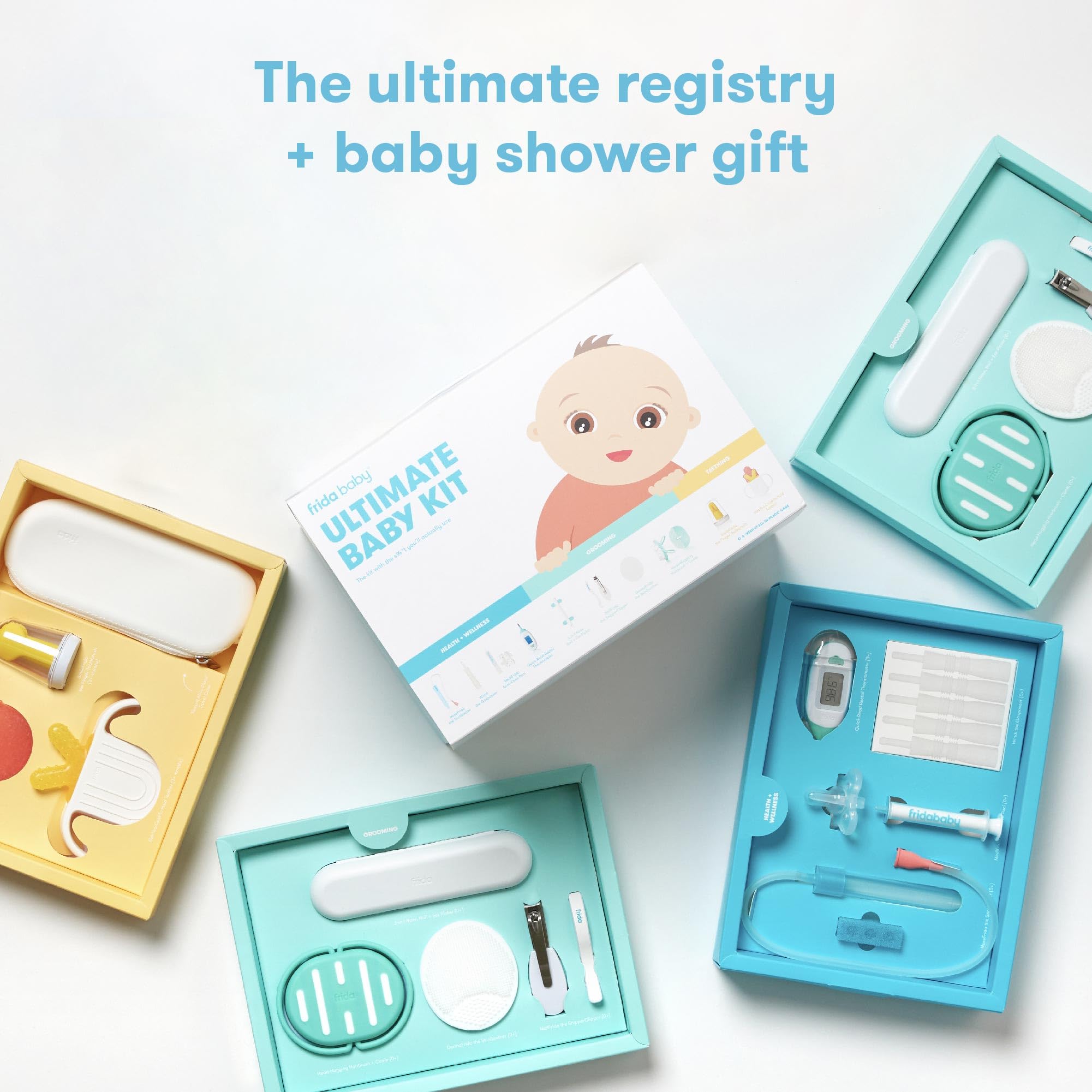 Frida Baby Ultimate Baby Care Kit - Newborn & Infant Essentials Gift Set with Wellness, Sick Day, Gas Relief, Grooming Tools & Teething Toys | Perfect Baby Shower Gift & Daily Care Solution