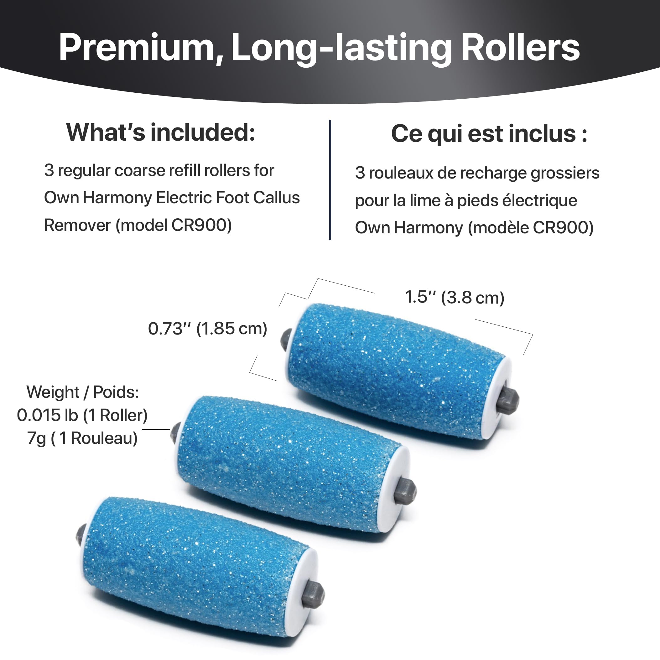 Own Harmony Refill Rollers 3 Pack for Electric Callus Remover CR900 - Coarse Grit Foot File Replacement Rollers - Professional Pedicure Tools for Dry Cracked Heels & Dead Skin Removal - Perfect for Home Foot Care & Salon Use
