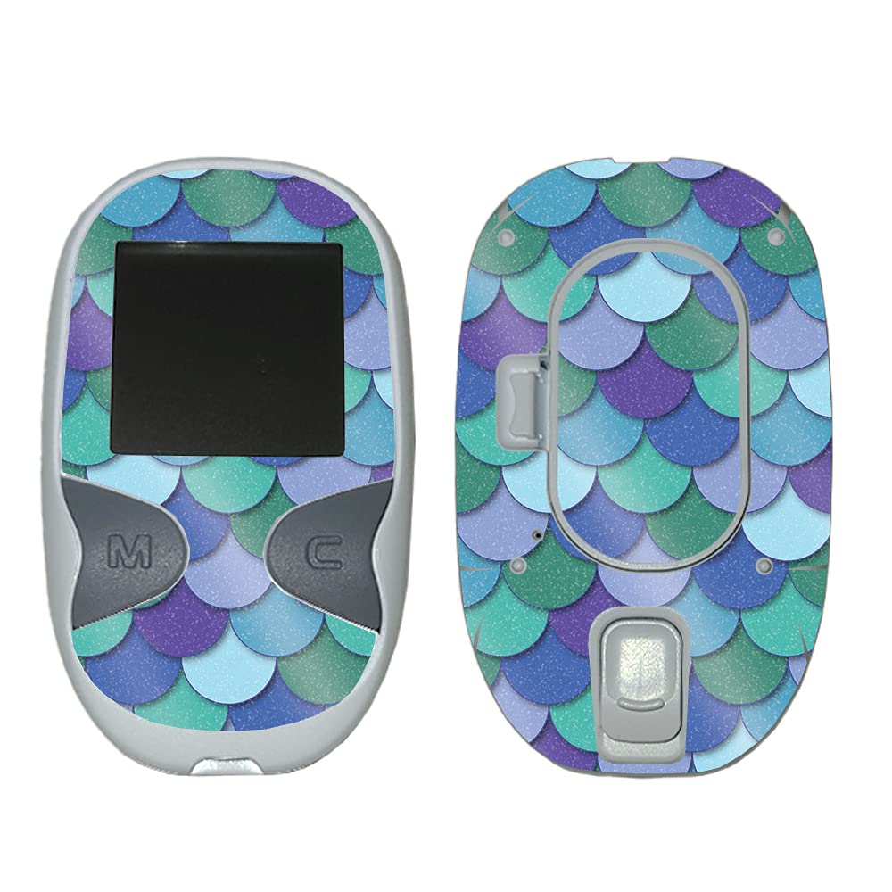 Care Touch Glucose Meter Skin - Blue Scales Glossy Glitter Protective Cover | Durable, Easy to Apply Made in USA | Perfect for Diabetes Management & Travel