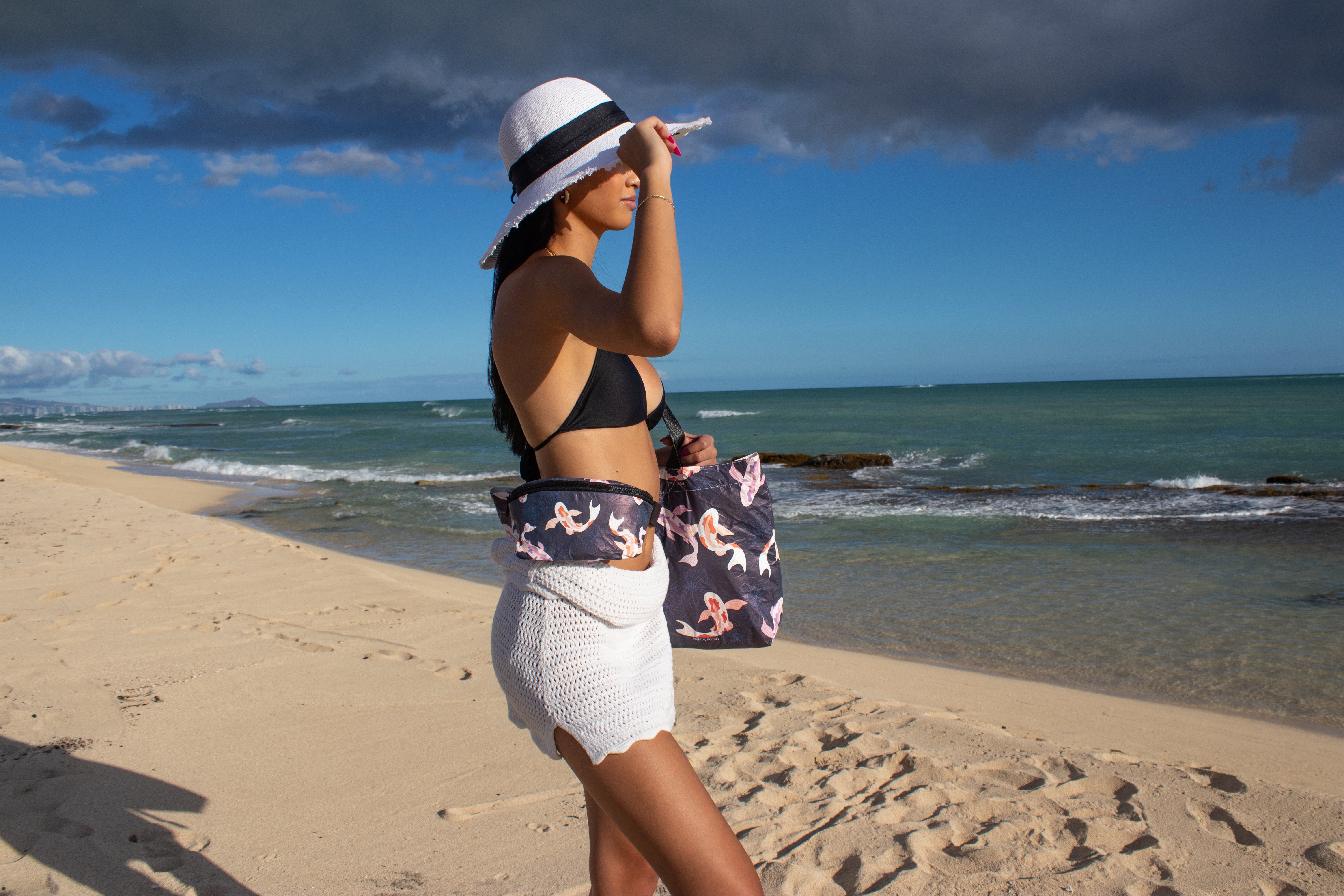 Waterproof Fanny Pack for Women & Men - Wai Wai Koi Navy Crossbody Bag - Perfect for Hiking, Travel, Running, and Outdoor Activities