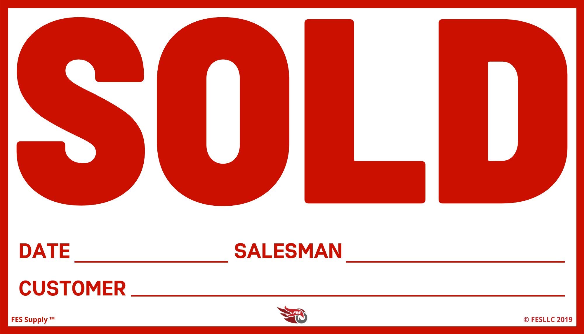 FES Auto Sold Stickers - Red (50 Pack) - Premium Vinyl Decals for Car & Truck Dealers - Waterproof & Durable Vehicle Success Stickers - Perfect for Dealerships, Auto Shows & Sales Events