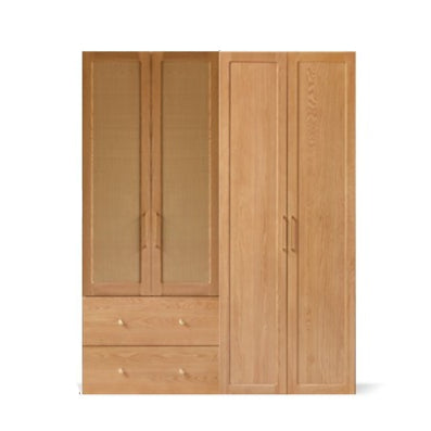 out of stock 63.0×23.2×78.7 inch / 160×59×200 cm / natural wood color / rattan door wardrobe with drawers
