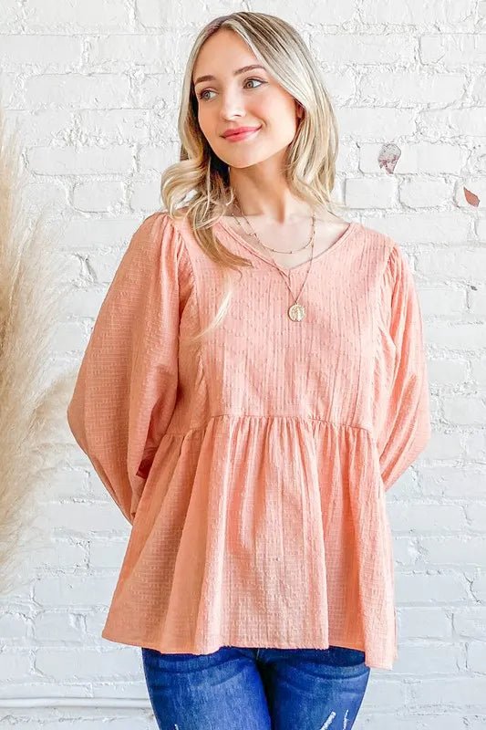 Textured V-Neck Blouse Top for Women - Flowy Casual & Office Wear - Perfect for Work, Dates & Special Occasions