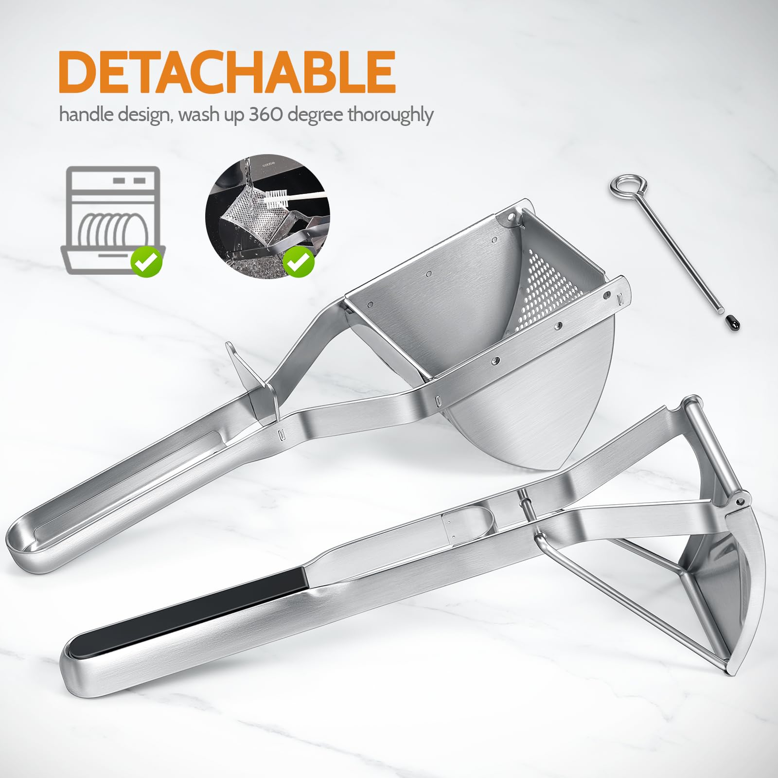 Sopito Stainless Steel Potato Ricer & Masher - Heavy Duty Commercial & Home Kitchen Tool for Perfect Mashed Potatoes, Gnocchi & Baby Food (Black) - Ideal for Restaurants, Catering & Home Cooking
