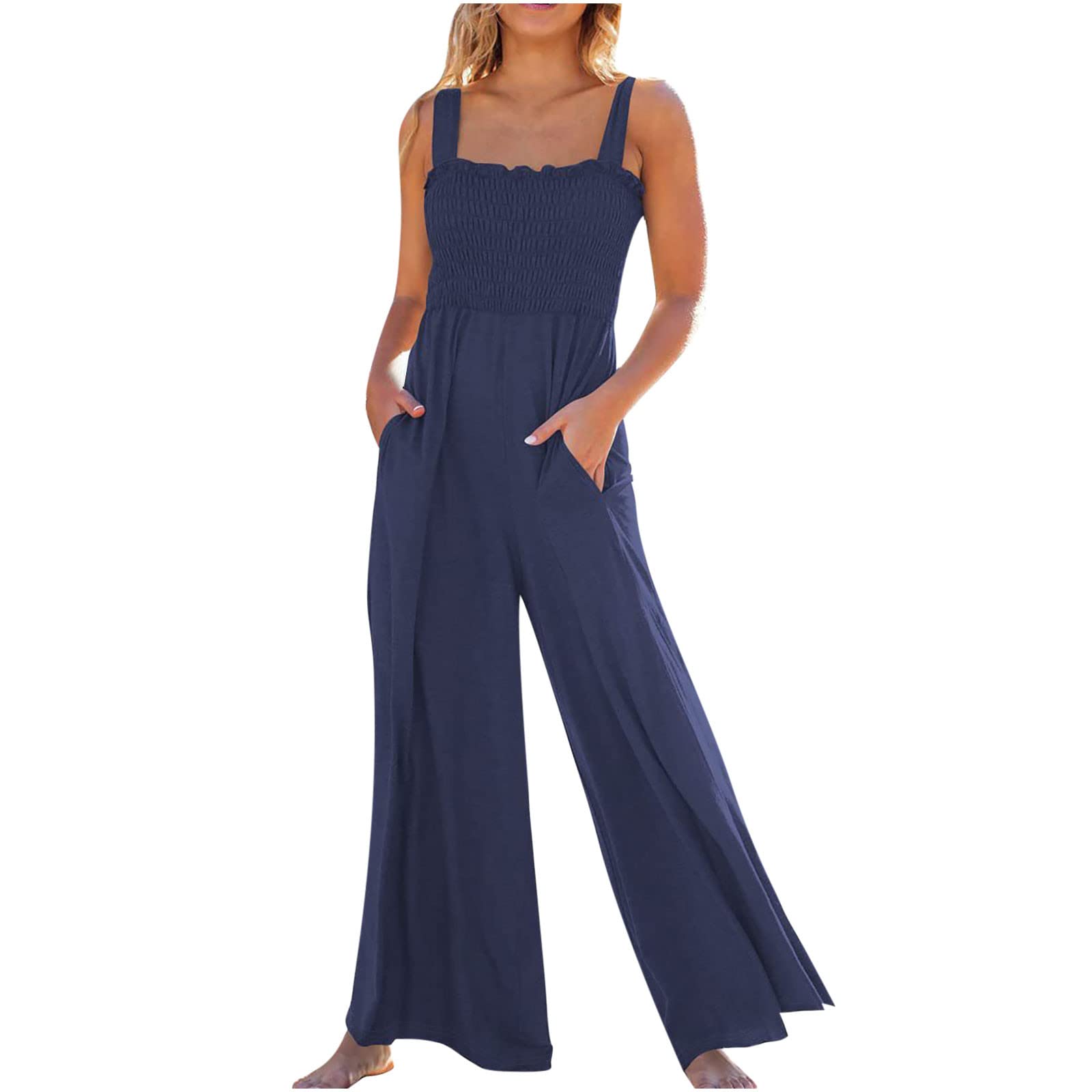 Stylish Moxiu Women's Wide Leg Jumpsuit - Sleeveless Elegant Suspender Romper with Pockets & Button Front | Perfect for Summer Outings, Beach Vacations & Casual Chic Looks