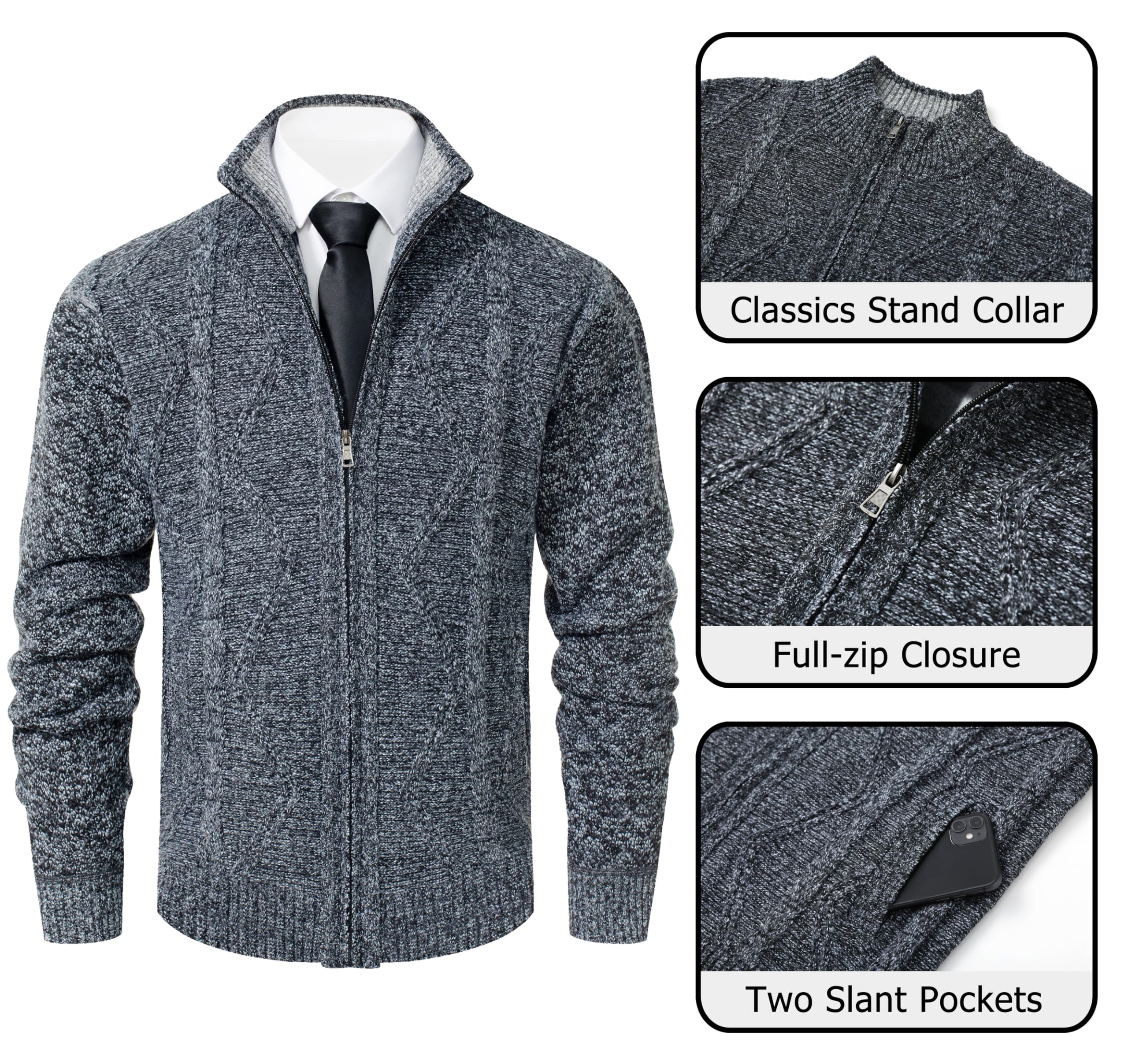 Vcansion Men's Classic Cardigan Sweater - Stand Collar Slim Fit Casual Knit Pullover for Fall & Winter | Office Wear, Dating Outfits, Weekend Relaxation