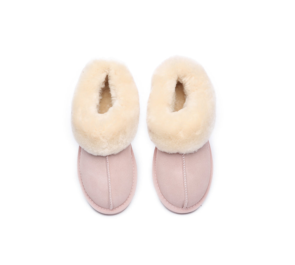 EVERAU® Women's UGG Slippers - Genuine Sheepskin Wool Suede Ankle Booties for Indoor Comfort - Cozy House Shoes for Winter, Lounge & Home Use