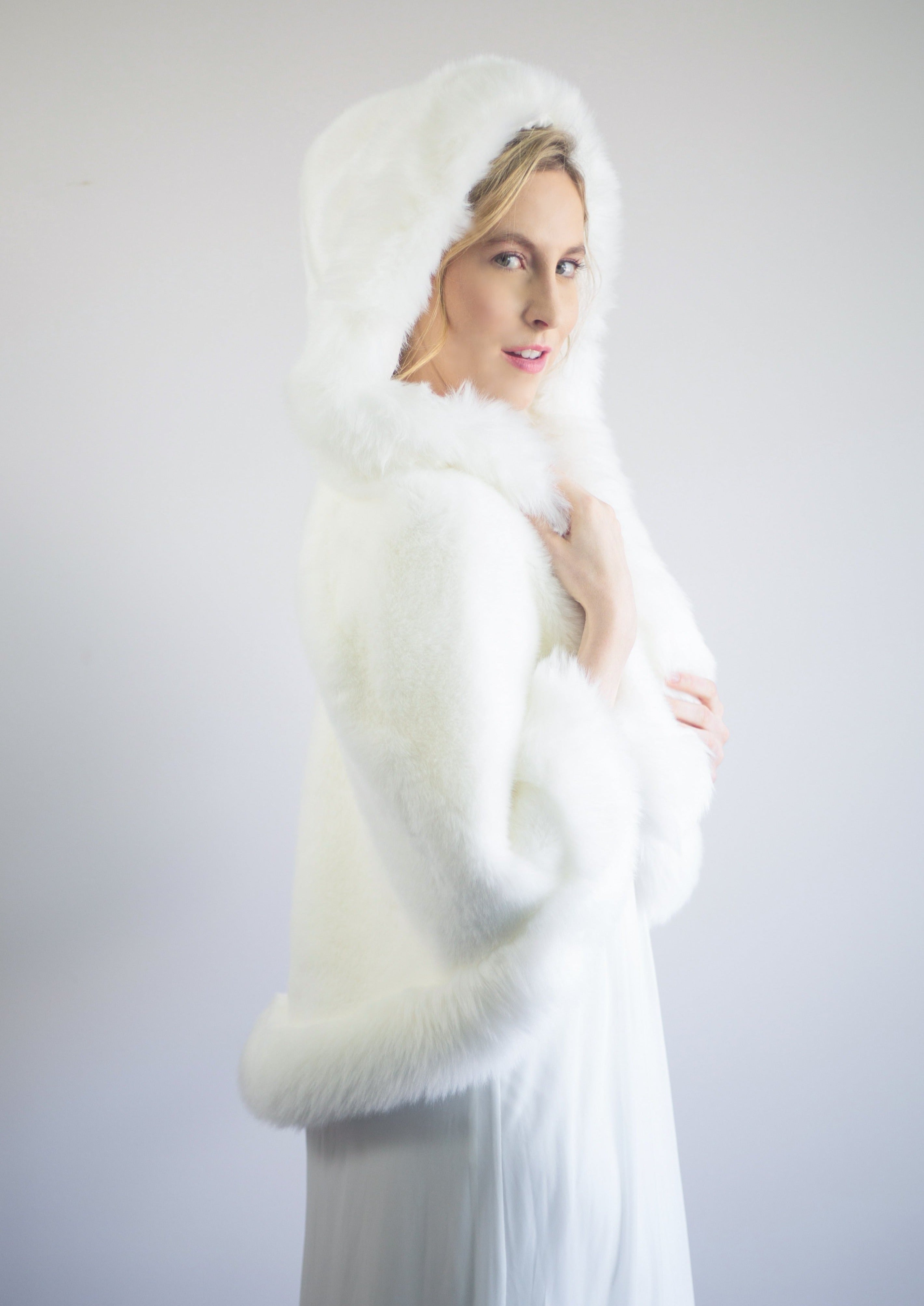 Ivory White Fur Cape - Elegant Winter Shawl for Women (Juliet Wht01) | Perfect for Weddings, Parties & Cold Weather Fashion