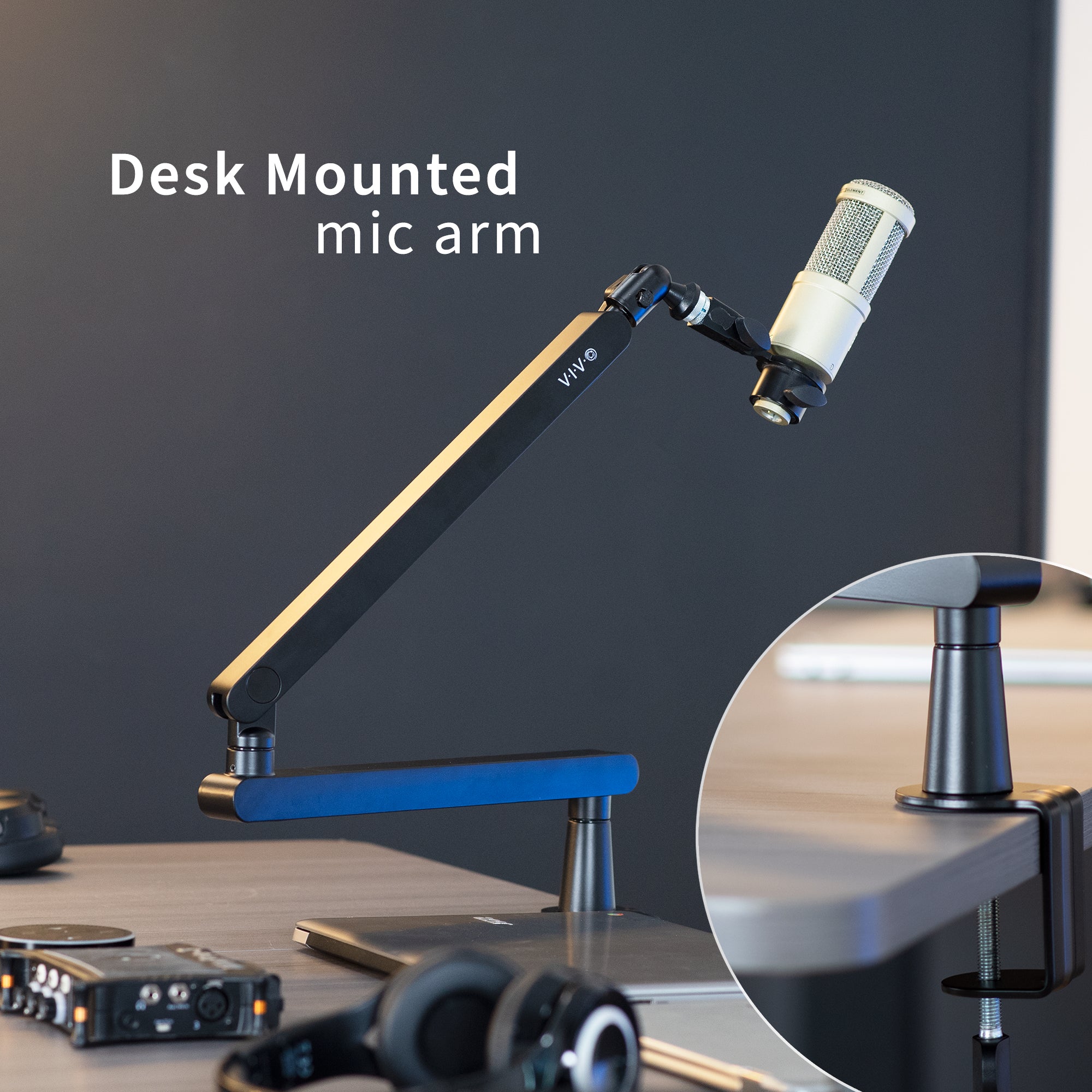 Low Profile Microphone Desk Mount Stand - Adjustable Boom Arm for Podcasting, Streaming & Recording - Perfect for Home Studio, Gaming & Voice Overs