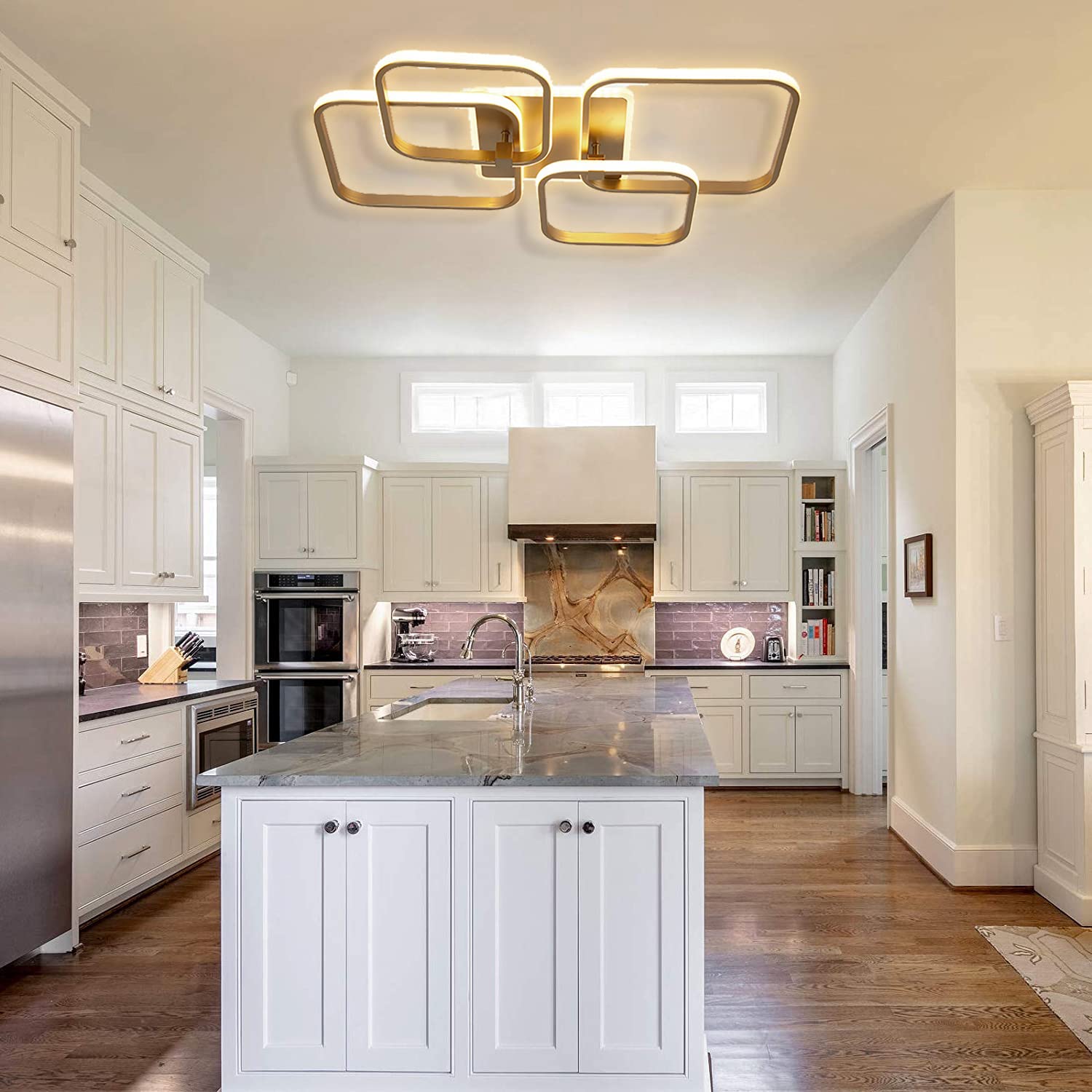 Becailyer 60W Dimmable LED Ceiling Light - Modern Gold Square Chandelier with Remote Control, Acrylic Shade for Living Room Bedroom Dining Room - Perfect for Home Decor & Ambient Lighting