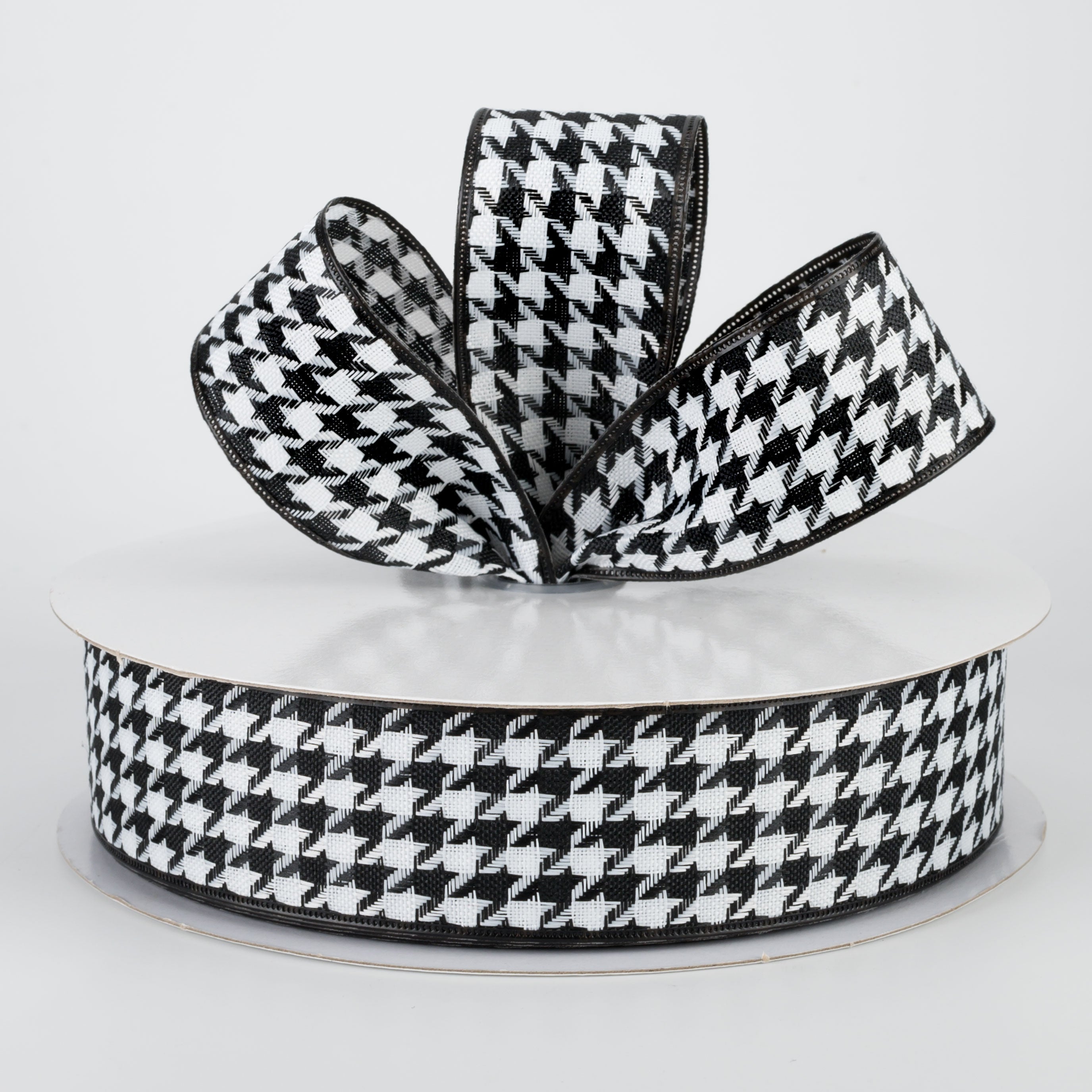 1.5 Inch Large Houndstooth Ribbon - Black & White Grosgrain Ribbon (50 Yards) for Gift Wrapping, DIY Crafts, Hair Bows & Home Decor
