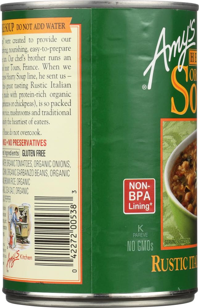 Amy's Organic Hearty Rustic Italian Vegetable Soup - 397g (Pack of 6) | USDA Certified, Non-GMO, Vegan | Perfect for Quick Lunches, Camping & Emergency Food Storage