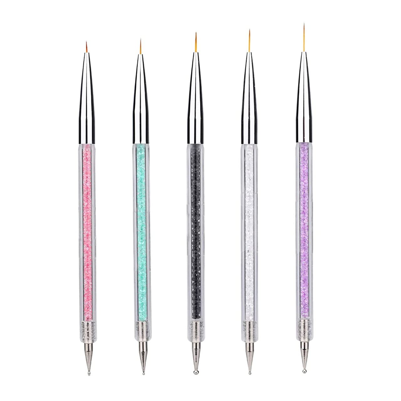 IMBTECH 5-Piece Nail Art Brush Set for Dotting, Drawing & Liner Design - Double-Sided Glitter Handle Professional Painting Tools | Perfect for Salon, Home Manicure & DIY Nail Art Designs