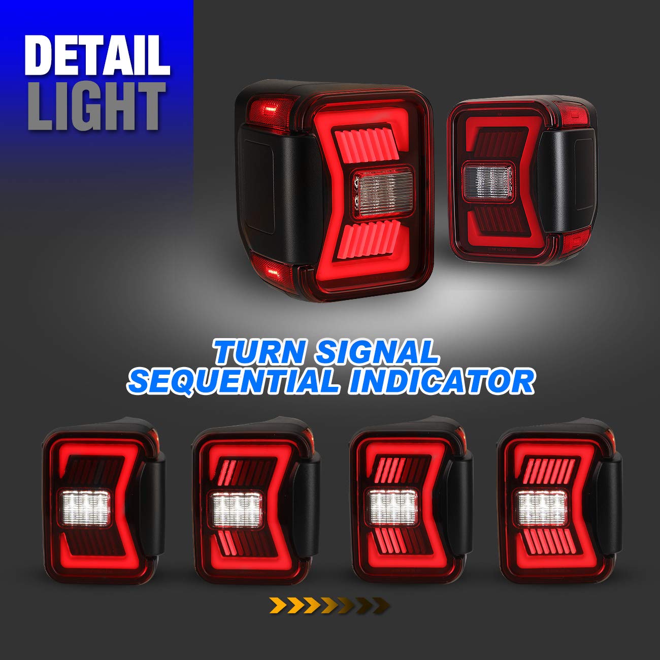 **AUTOWIKI LED Tail Lights for 2019-2025 Jeep Gladiator JT - Black Red Lens Sequential Turn Signal Lights (1 Pair) - Direct Replacement Rear Lamps - Perfect for Off-Roading & Night Driving**