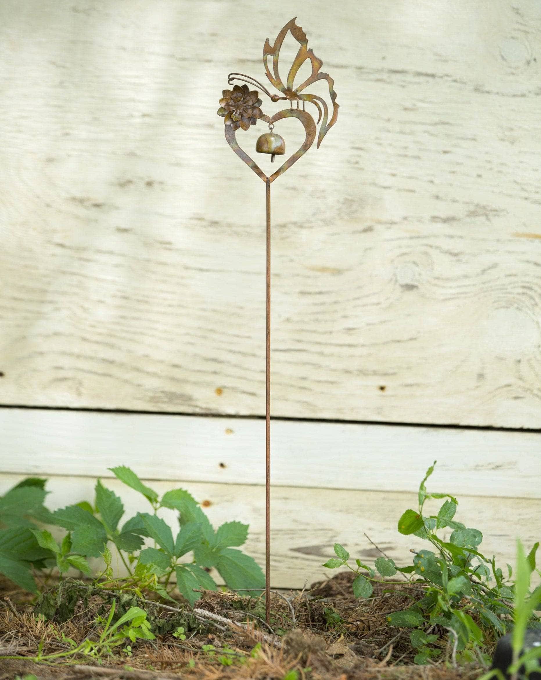 Butterfly on Heart Metal Garden Stake - Decorative Outdoor Yard Art for Flower Beds, Patio & Lawn Decor | Perfect for Spring & Summer Gardens