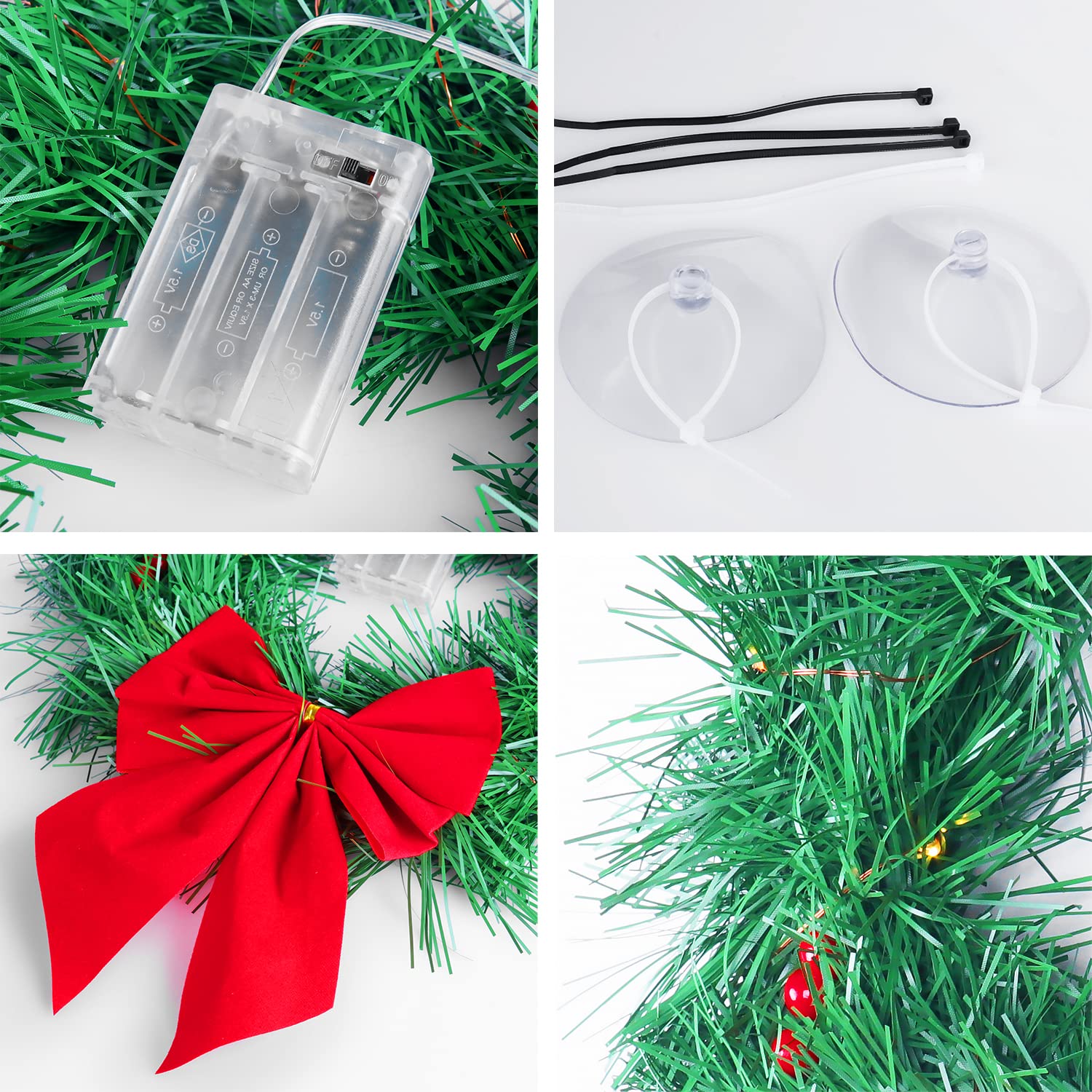 Christmas Car Decoration Wreath with Lights - Festive Holiday Auto Accessory for Car, Truck, SUV - Includes Mounting Kit - Perfect for Road Trips & Holiday Parades