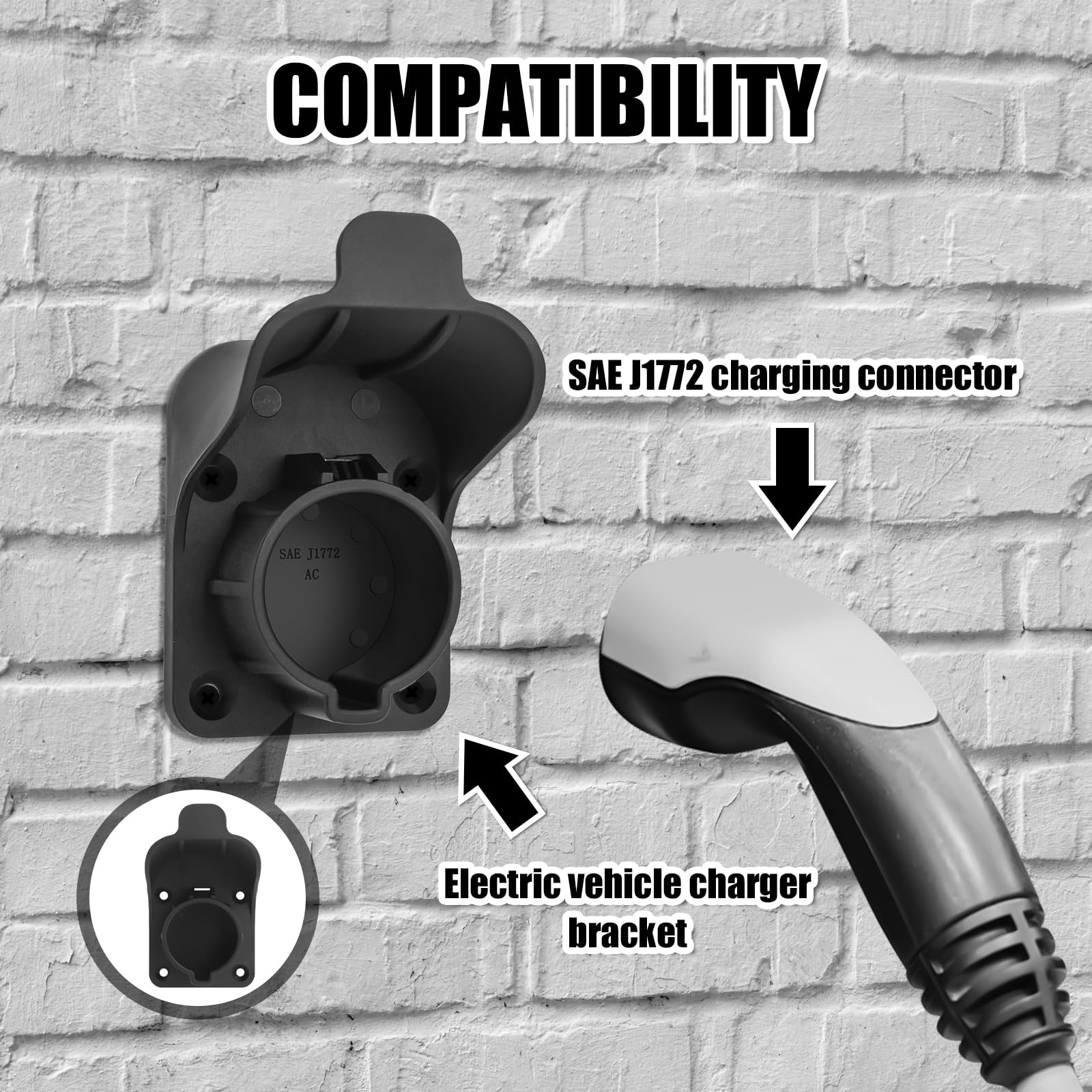 Outdoor EV Charger Holder Wall Mount - Waterproof J1772 Charging Cable Organizer & Enclosure for Tesla, Nissan Leaf, Chevy Volt - Perfect for Garage, Driveway & RV Charging Stations