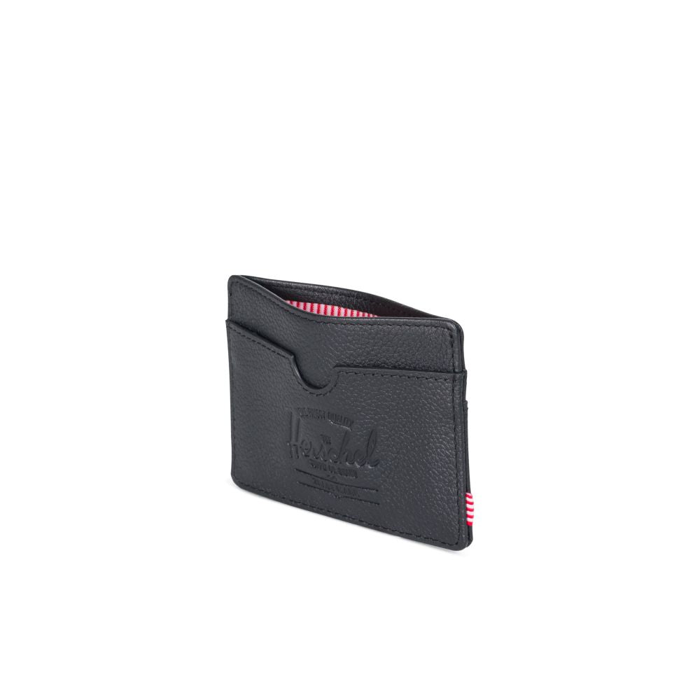 Herschel Charlie Wallet - Black Pebbled Leather RFID Blocking Bifold Wallet for Men | Slim & Stylish Card Holder for Everyday Use, Travel & Business