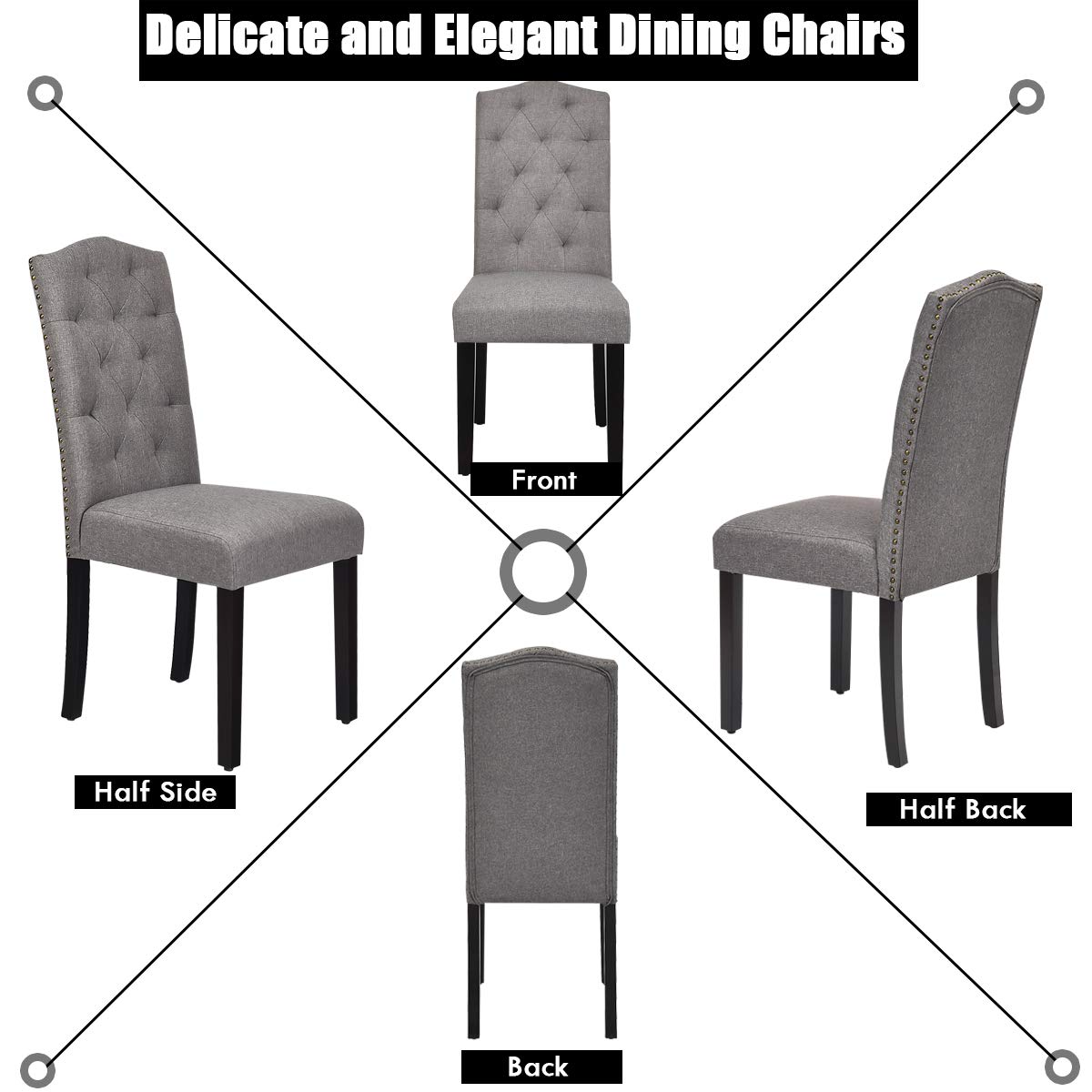 Giantex 4-Piece Tufted Fabric Dining Chair Set with Nailhead Trim - Modern Upholstered Parsons Chairs with Padded Seat & Tall Backrest - Perfect for Kitchen, Dining Room, Breakfast Nook & Home Decor