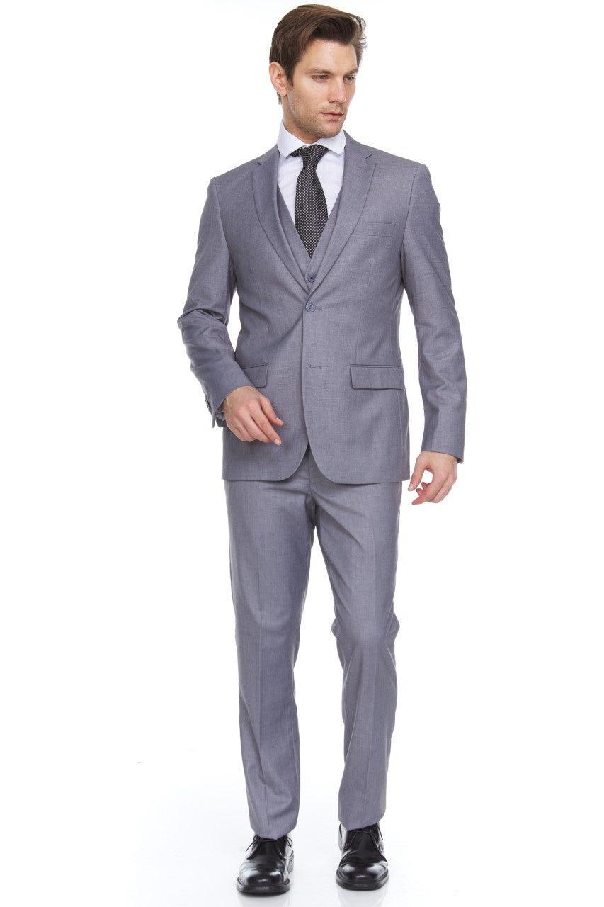 Ferera Collection Men's 3 Piece Modern Fit Suit - Light Gray | Business Formal Attire for Weddings, Office & Special Occasions