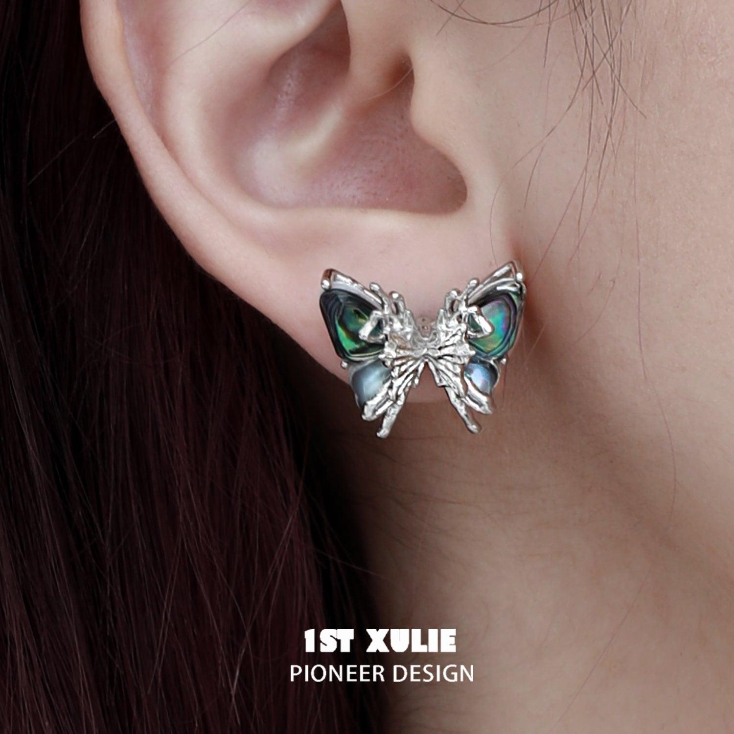 18K Platinum Plated & 24K Gold Plated Black Shell Butterfly Stud Earrings for Women - Elegant Jewelry Gift for Valentine's Day, Anniversary & Special Occasions