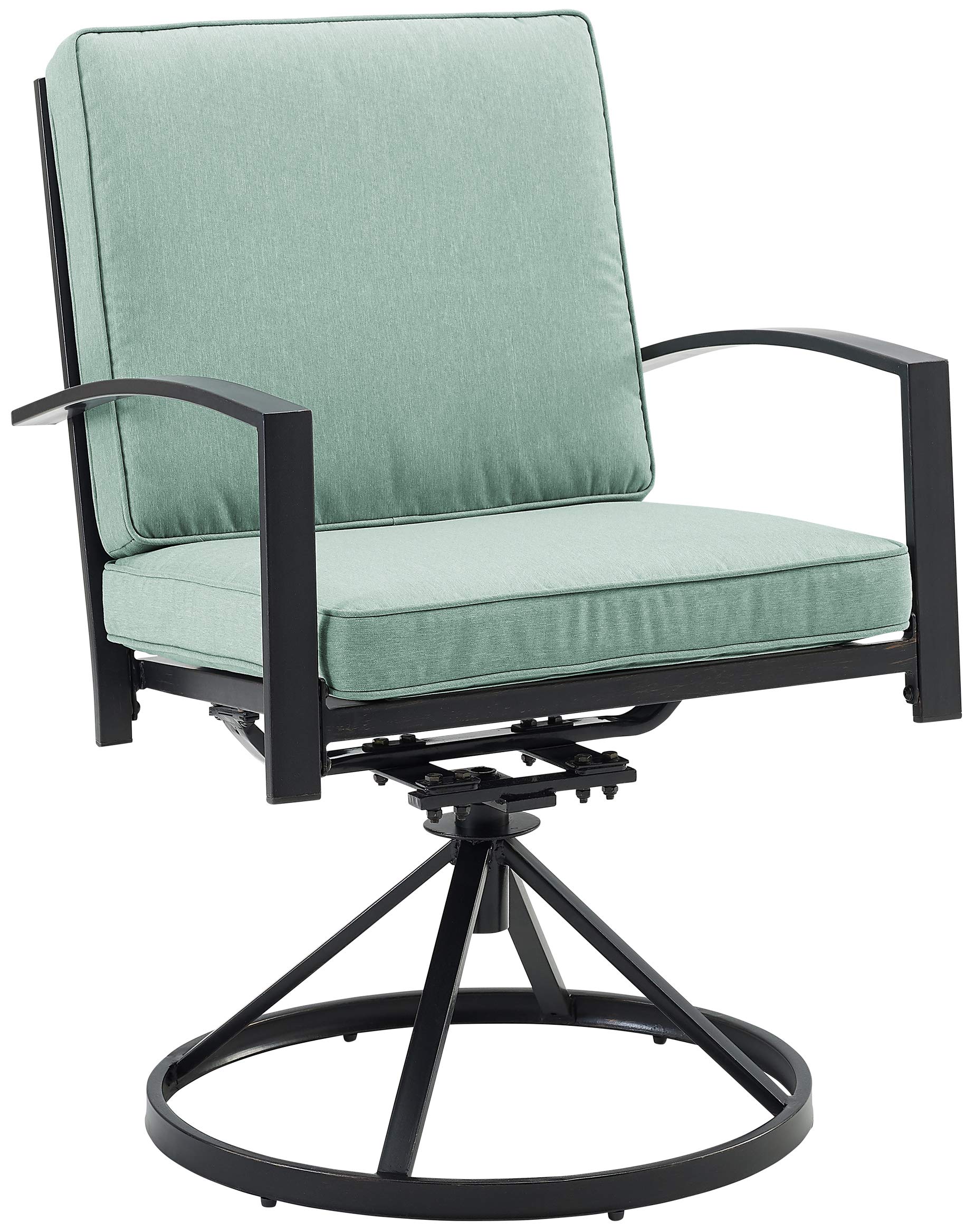 Crosley Furniture Kaplan 2-Piece Swivel Outdoor Chair Set - Oiled Bronze Patio Dining Chairs with Mist Cushions for Deck, Backyard, Garden & Poolside Relaxation