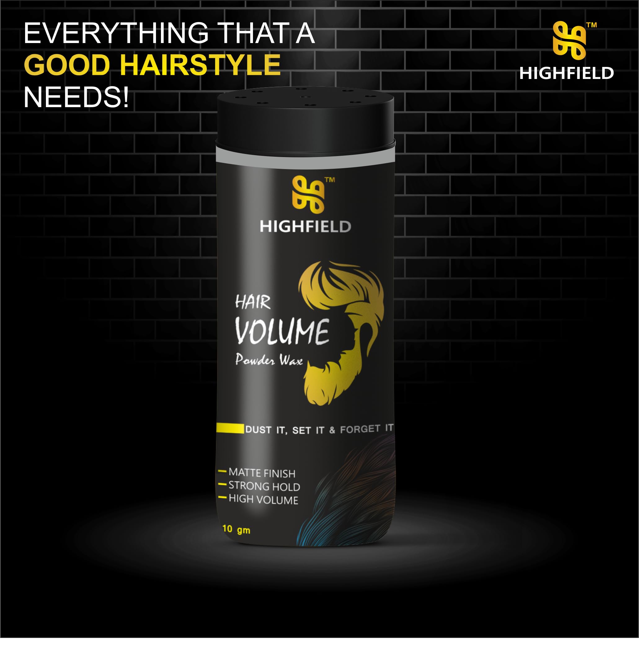 HIGHFIELD Strong Hold Hair Volumizing Powder Wax - 24 Hour Matte Finish Styling Wax for Men & Women | Lightweight Texturizing Powder for Volume & Lift | Perfect for Thin Hair, Updos, and Everyday Styling (10ml)