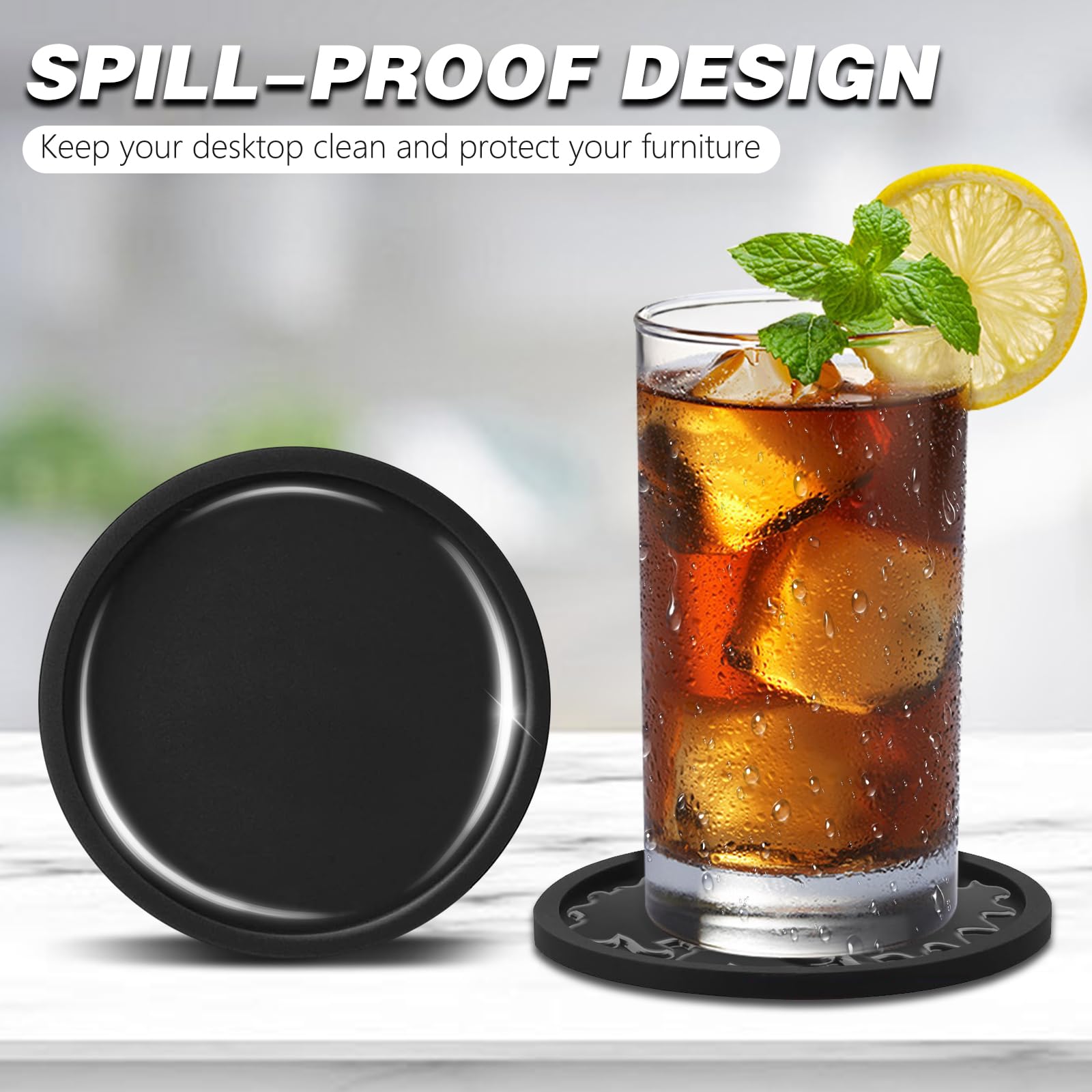 6 Pack Silicone Coasters Set - 4 Inch Non-Slip Heat Resistant Drink Coasters for Hot & Cold Beverages - Perfect for Coffee, Tea, Wine & Beer - Ideal for Home, Office & Restaurant Use