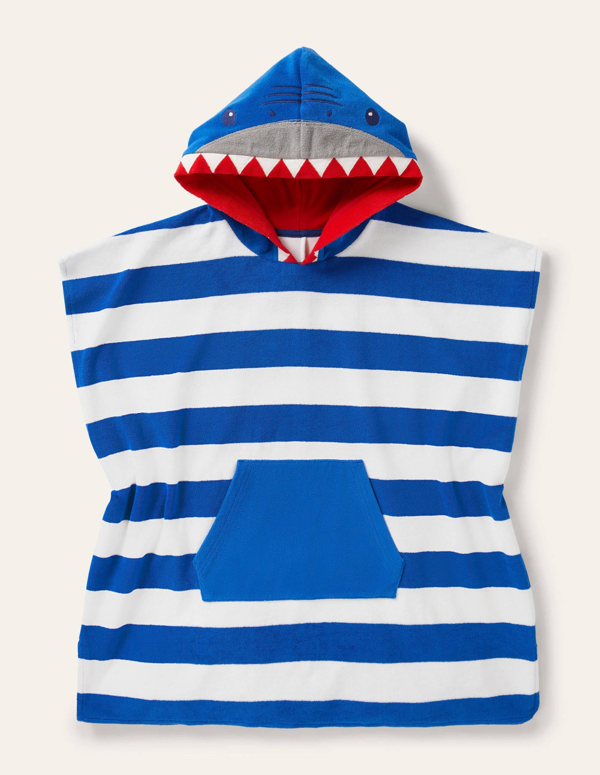 Blue Stripe Shark Toweling Poncho - Ivory & Bright Marina Blue - Soft & Absorbent Beach Cover Up for Kids & Adults - Perfect for Pool, Beach, and After-Swim Wrap