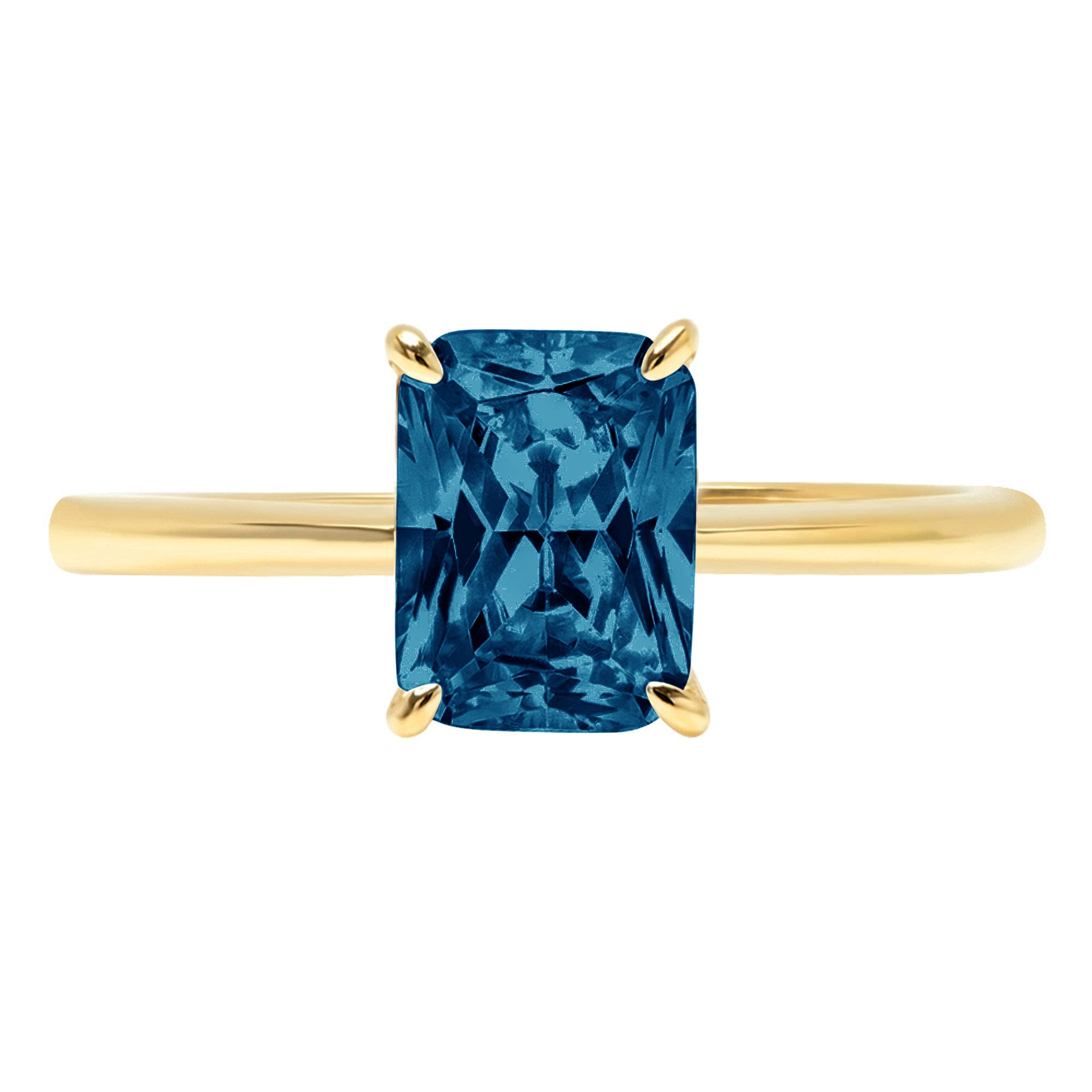 1.75ct Natural London Blue Topaz Solitaire Ring - 18K Yellow Gold Radiant Cut Engagement Ring for Women | Wedding, Bridal, Promise & Anniversary Jewelry Gift