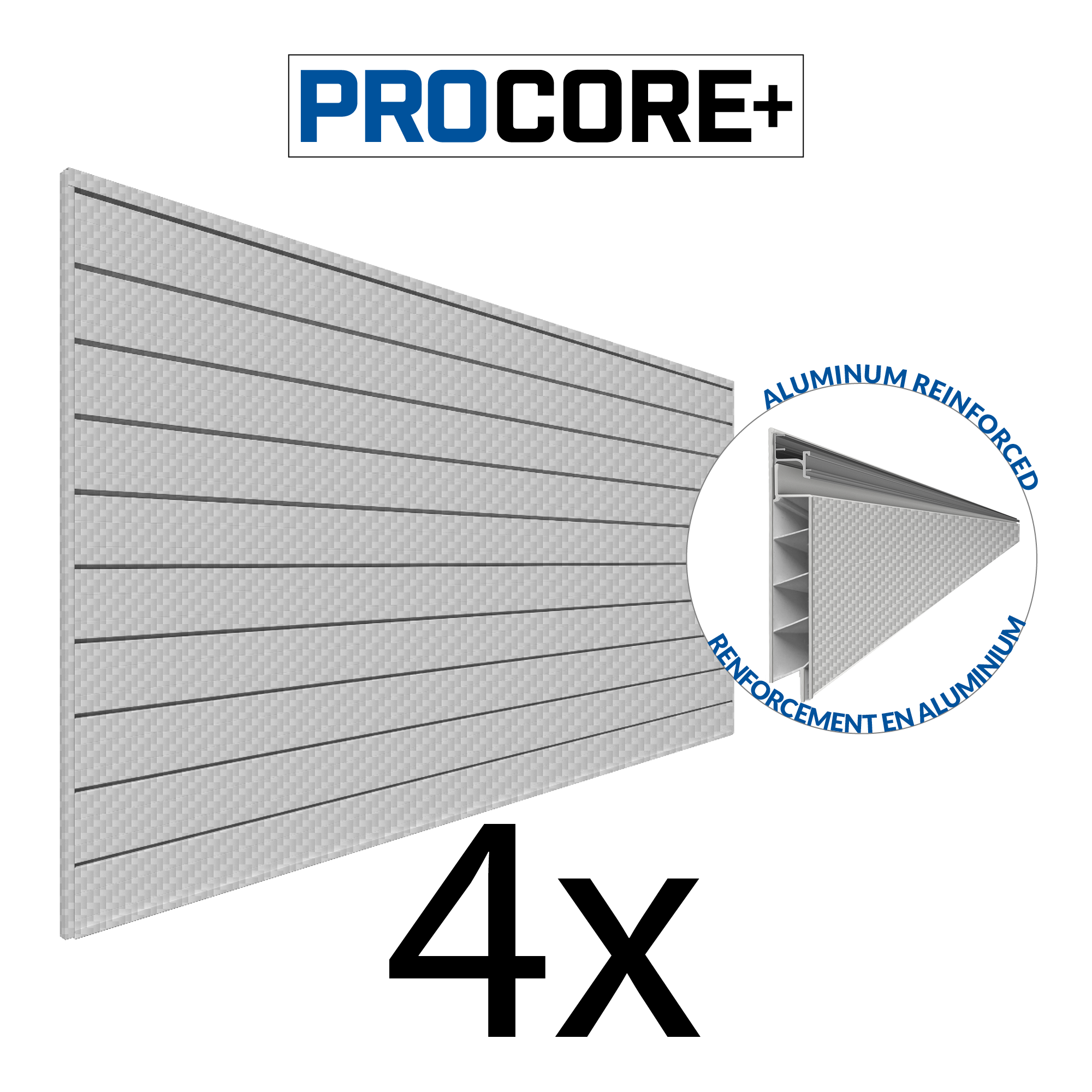 4 Pack 8ft x 4ft Silver Grey Carbon Fiber PVC Slatwall Panels - 128 Sq Ft Wall Display System for Retail Stores, Garages & Home Organization