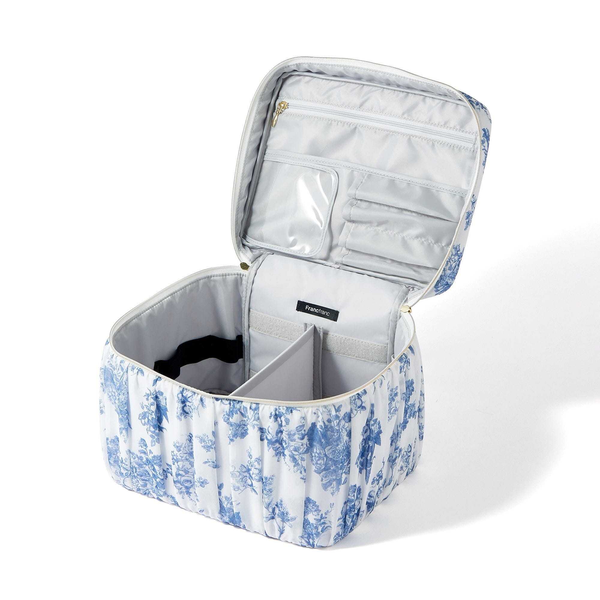 Classic Floral Vanity Pouch - Large Makeup Bag for Women, Navy Blue Cosmetic Organizer - Perfect for Travel, Gym & Everyday Essentials Storage