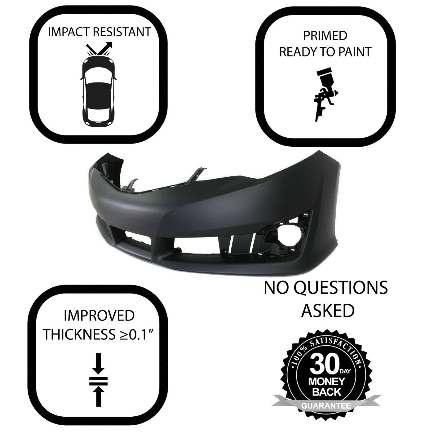 FitParts Compatible Front Bumper Cover for 2012-2014 Toyota Camry Hybrid SE Sport Sedan - Primed Replacement Without Sensor Holes, Includes Fog Light Openings (Part# TO1000379 5211906975) - Perfect for Collision Repair & Vehicle Restoration