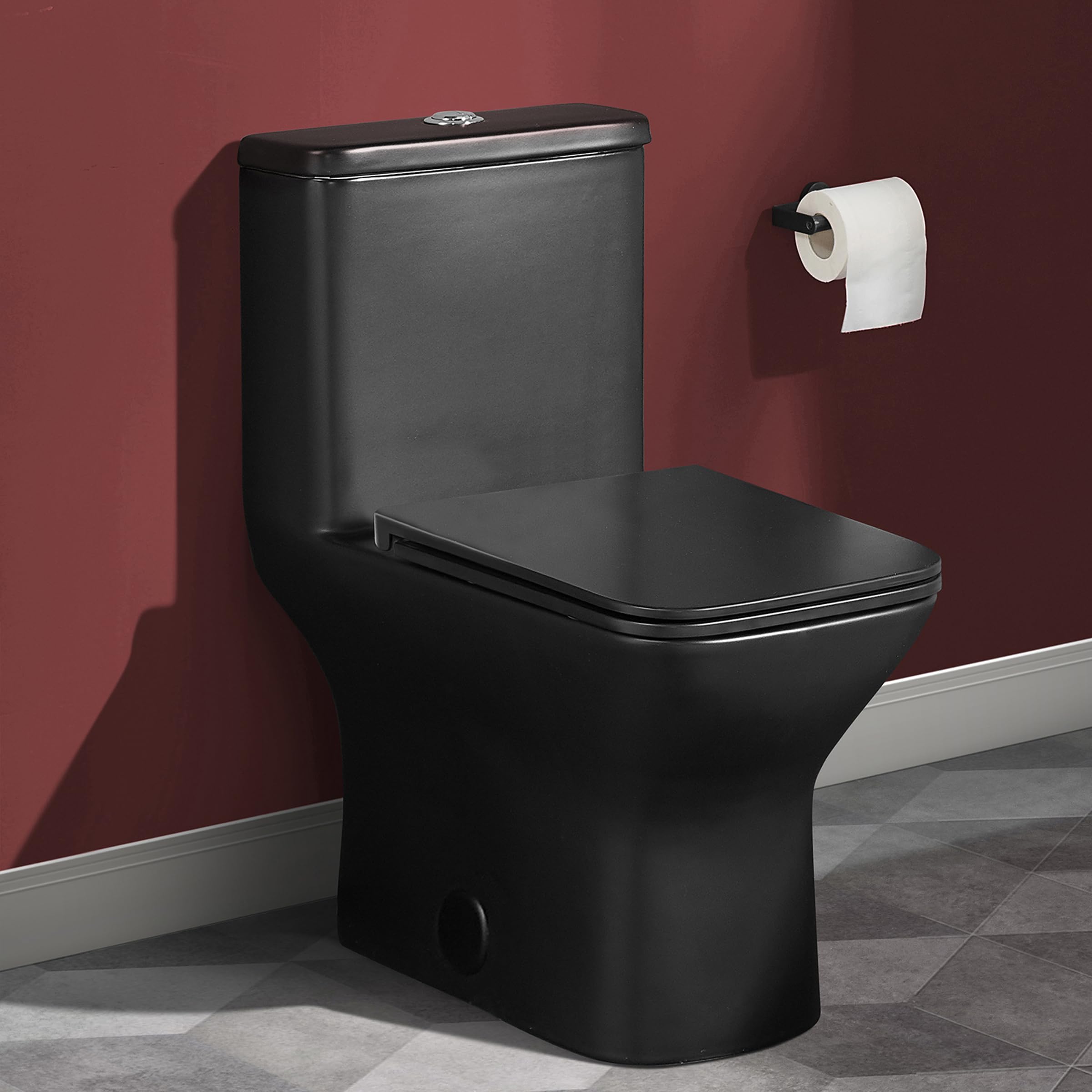 Swiss Madison SM-1T256 Carre Modern One-Piece Toilet - Square Dual Flush 1.1/1.6 GPF Water Efficient - Matte Black Bathroom Toilet for Contemporary Homes & Luxury Apartments
