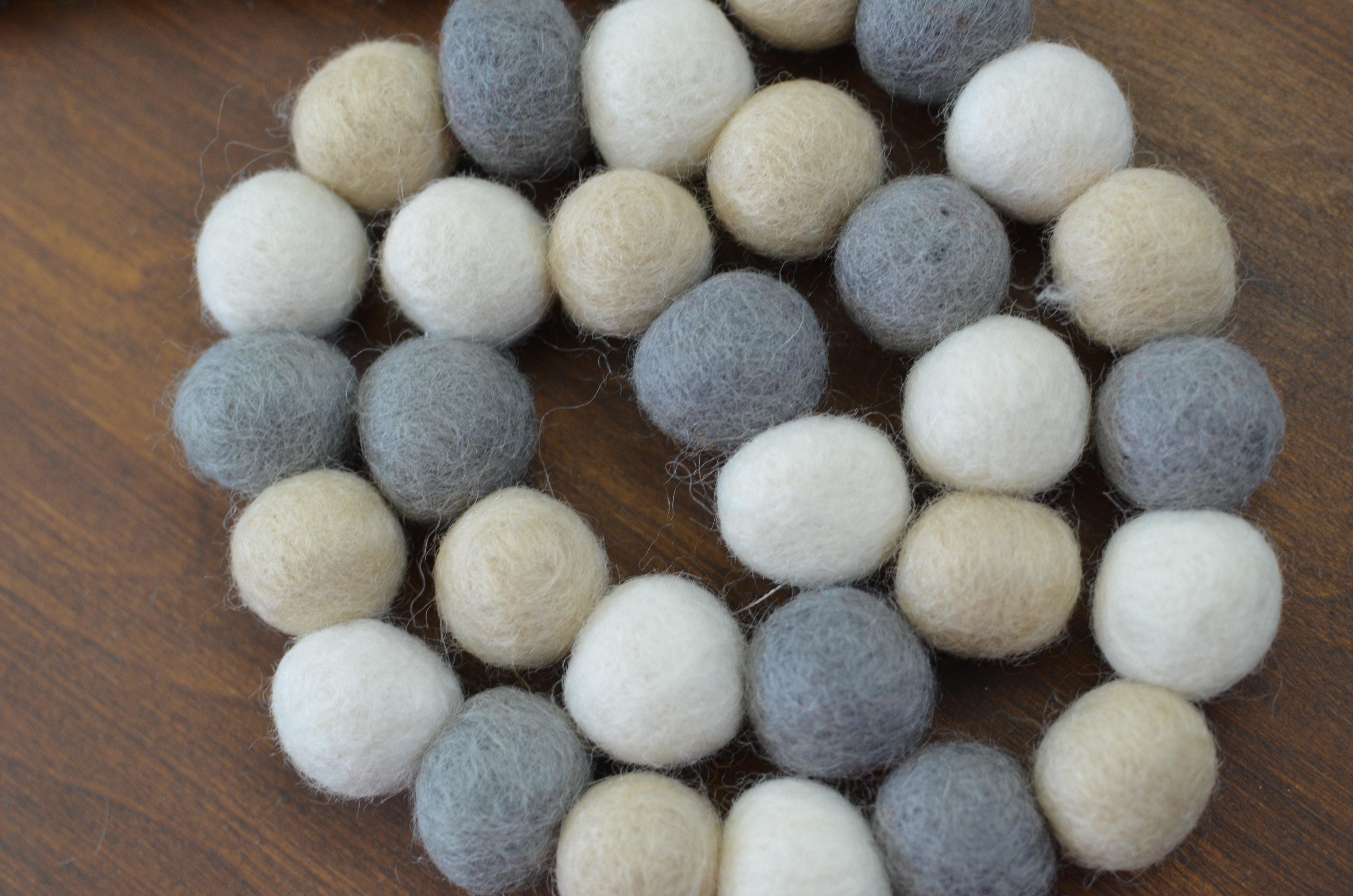 Neutrals Felt Ball Garland - Handmade Wool Decoration for Nursery, Wedding, Party & Home Decor - Perfect for Baby Showers, Christmas Tree, Wall Hanging and Boho Style Room