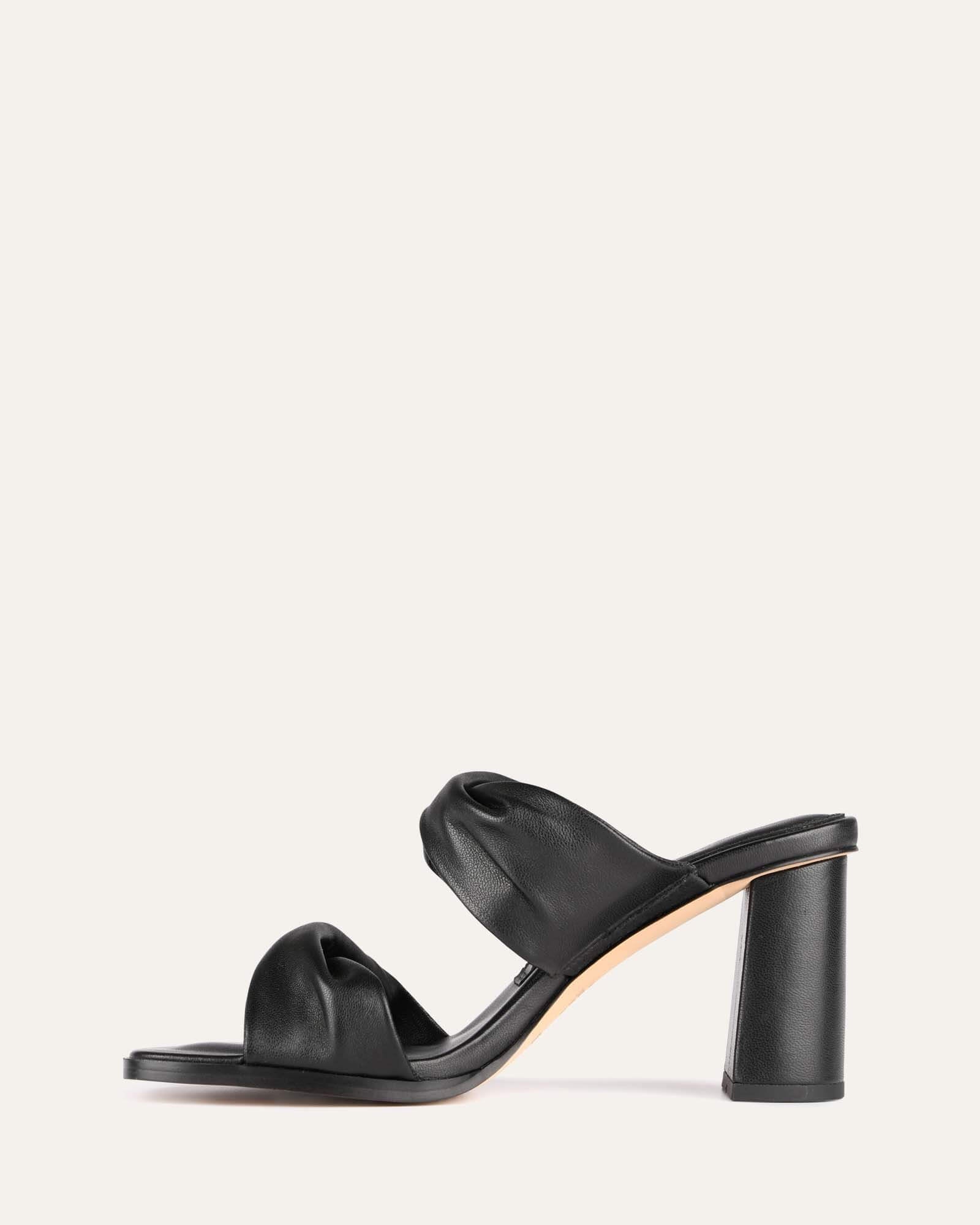 CAYLIE Women's Black Leather High Heel Sandals - Comfortable Dressy Strappy Heels for Weddings, Parties & Evening Events