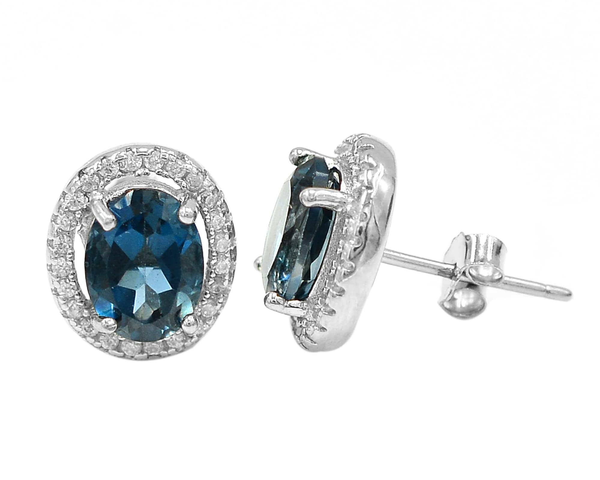 925 Sterling Silver 8X6mm London Blue Topaz Ring Earring Pendant Jewelry Set for Women - December Birthstone Gift, Unisex Proposal & Christmas Present for Girlfriend - Perfect for Anniversaries, Engagements & Special Occasions