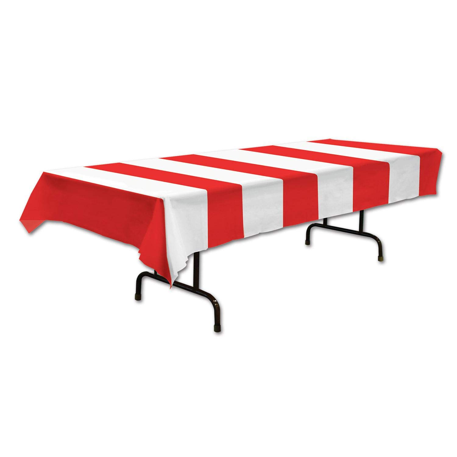 Beistle Red & White Striped Plastic Table Covers, 54” x 108” (3-Pack) – Carnival Party Decor, Circus Theme Tablecloth, 4th of July Independence Day Decorations – Perfect for Birthday Parties, Picnics & Outdoor Events