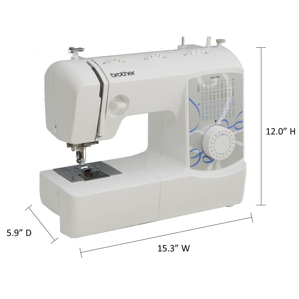 Brother XM3700 Sewing Machine - 37 Built-in Stitches, 5 Sewing Feet Included, Compact Size (17.5