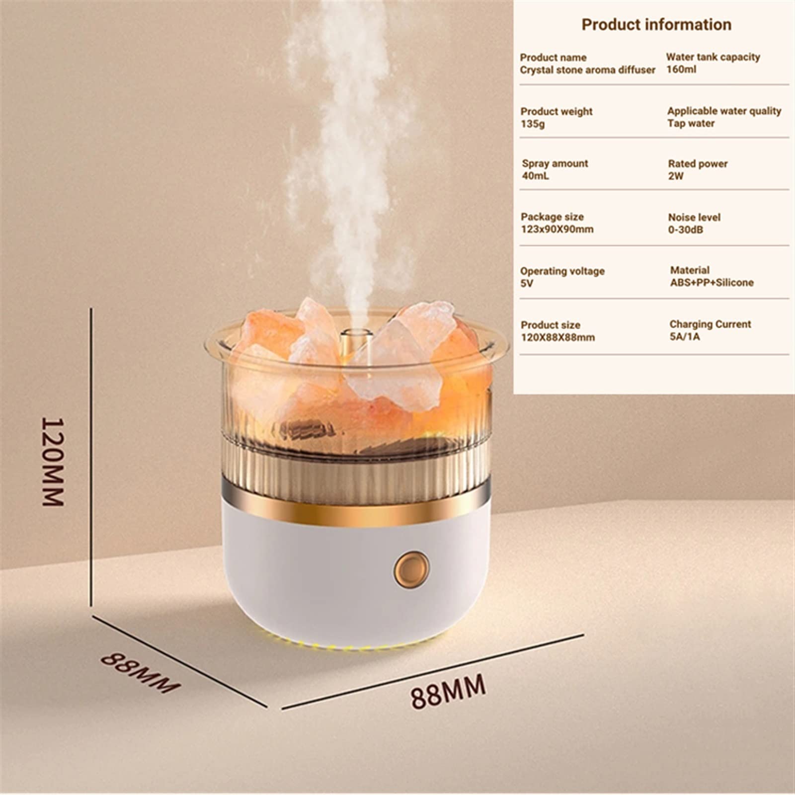 Ultrasonic Essential Oil Diffuser & Humidifier with 7 Color LED Lights - Quiet Aromatherapy Air Humidifier for Home, Office, Yoga & Bedroom - Crystal Stone Design for Relaxation & Better Sleep