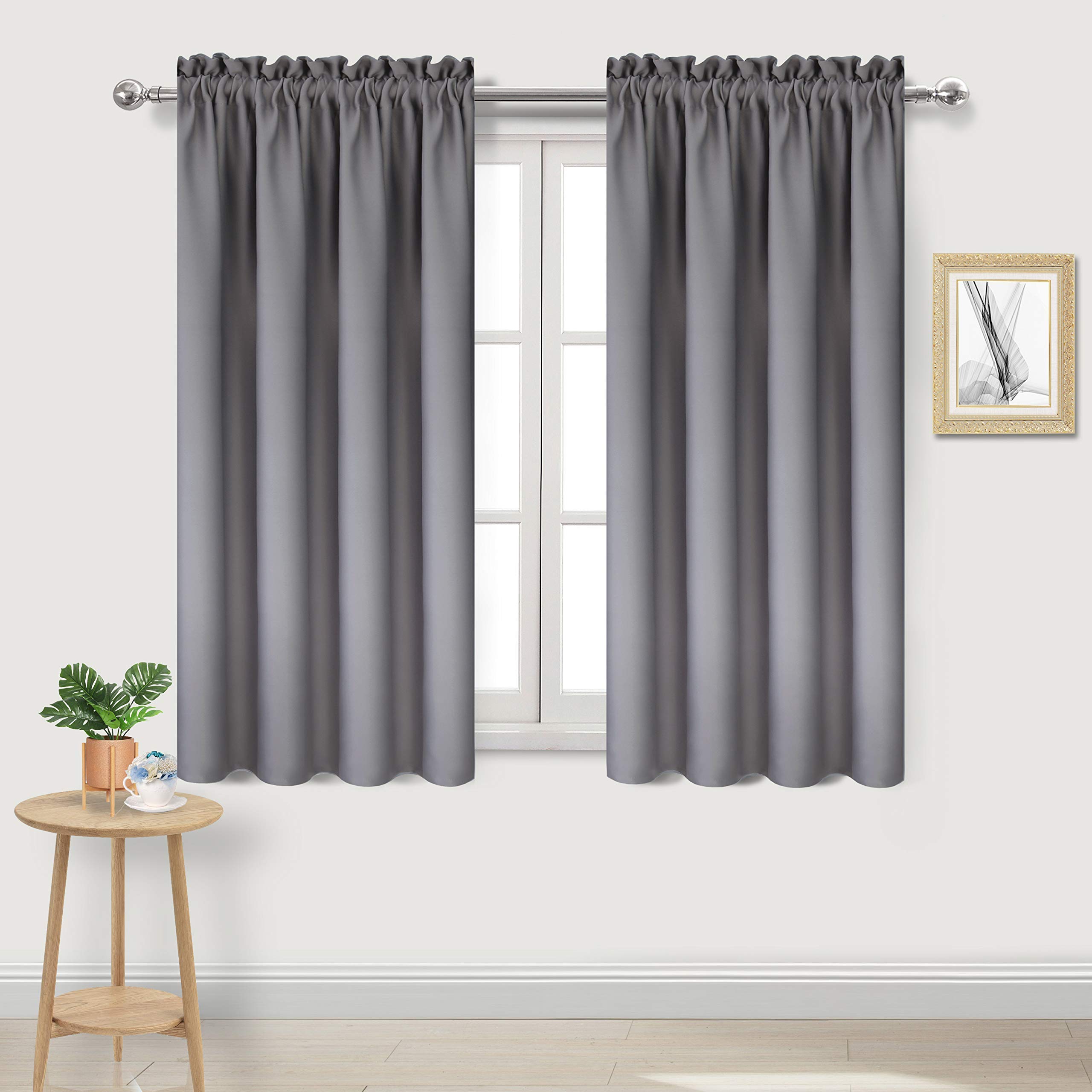 DWCN Blackout Grey Curtains Set - Rod Pocket Design for Patio Sliding Doors - 1 Panel 38x45 Inches & 1 Panel 100x96 Inches - Light Blocking, Privacy & Thermal Insulation - Perfect for Living Room, Bedroom or Home Office