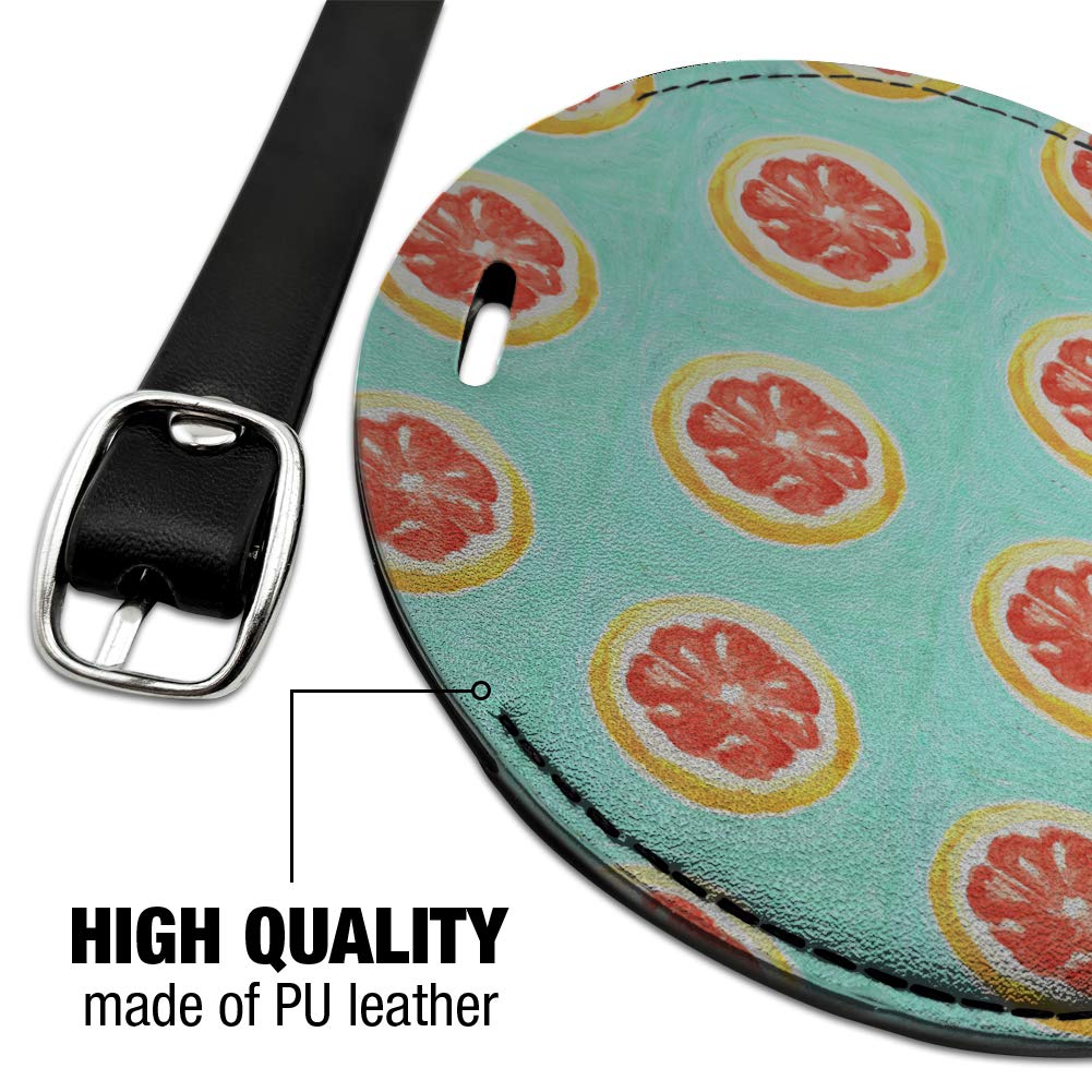 Stylish Round Leather Luggage Tag for Suitcases & Carry-Ons - Grapefruit Design - Perfect for Travel Identification & Baggage Tracking