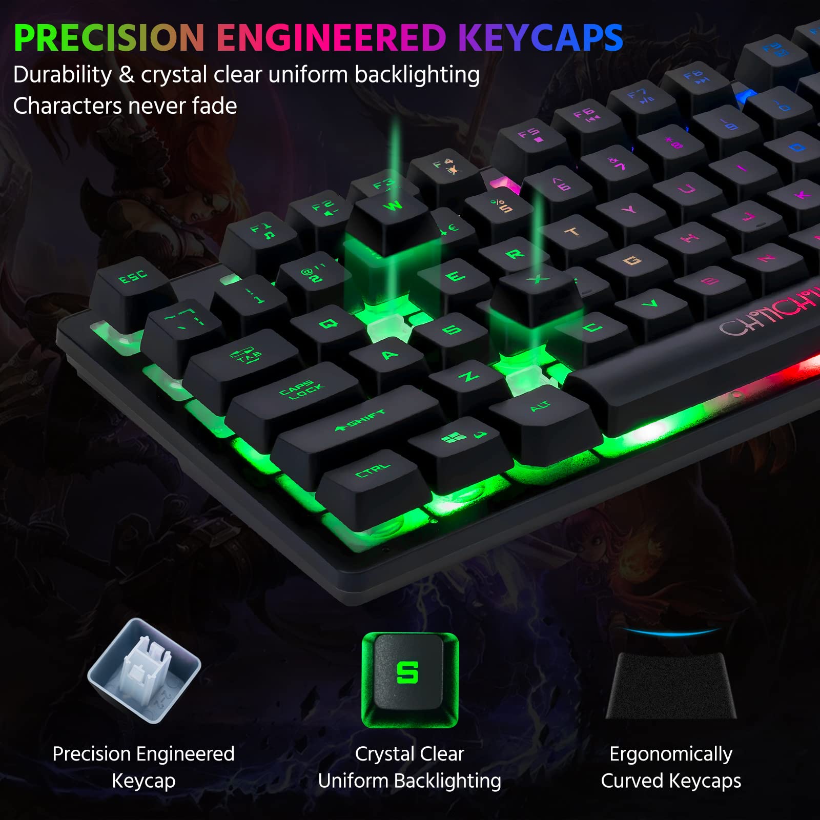 CHONCHOW 87-Key RGB Backlit Wireless Gaming Keyboard - Rechargeable LED Mechanical Keyboard for PC, PS4, PS5, Xbox One - Perfect for Gaming, Office Work & Late-Night Typing