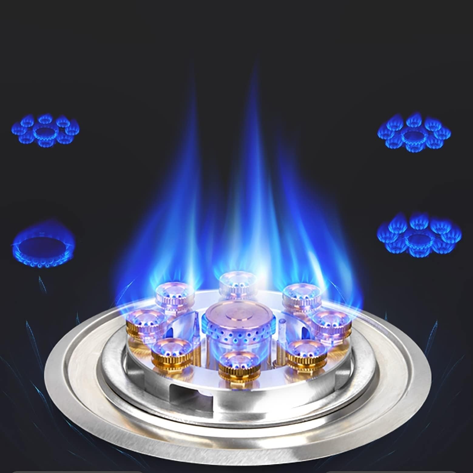 **5.2KW Gas Cooker - 9 Cavity Burner Camping Stove with Tempered Glass, Desktop & Recessed Installation for Kitchen, RV & Outdoor Cooking**