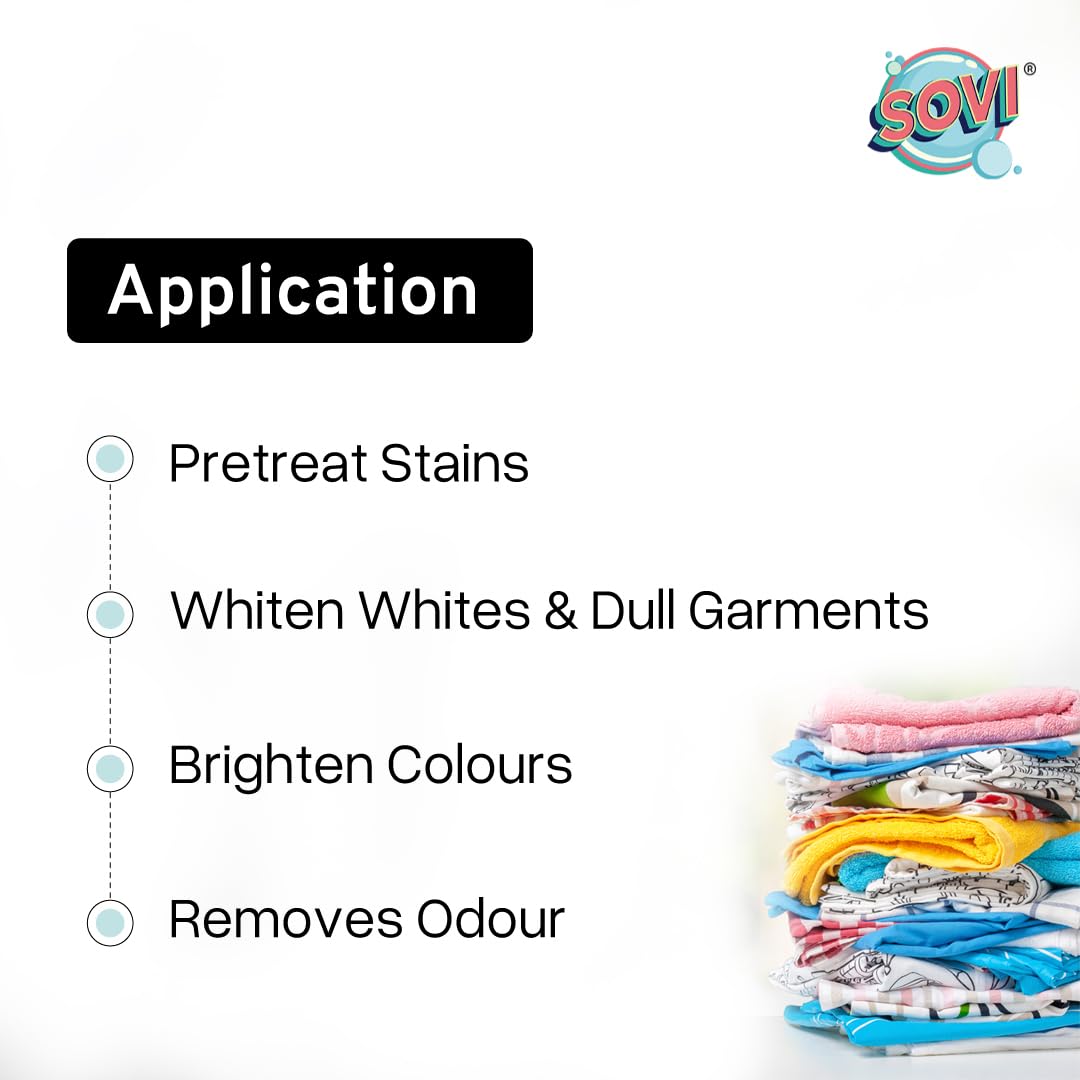 SOVI Fabric Whitener for White Clothes - Oxygen Bleach Stain Remover & Detergent Booster | Safe for Kids & Machine Wash | Odor Eliminator for Gym, Baby & Work Clothes | 500g Pack (1 Count)
